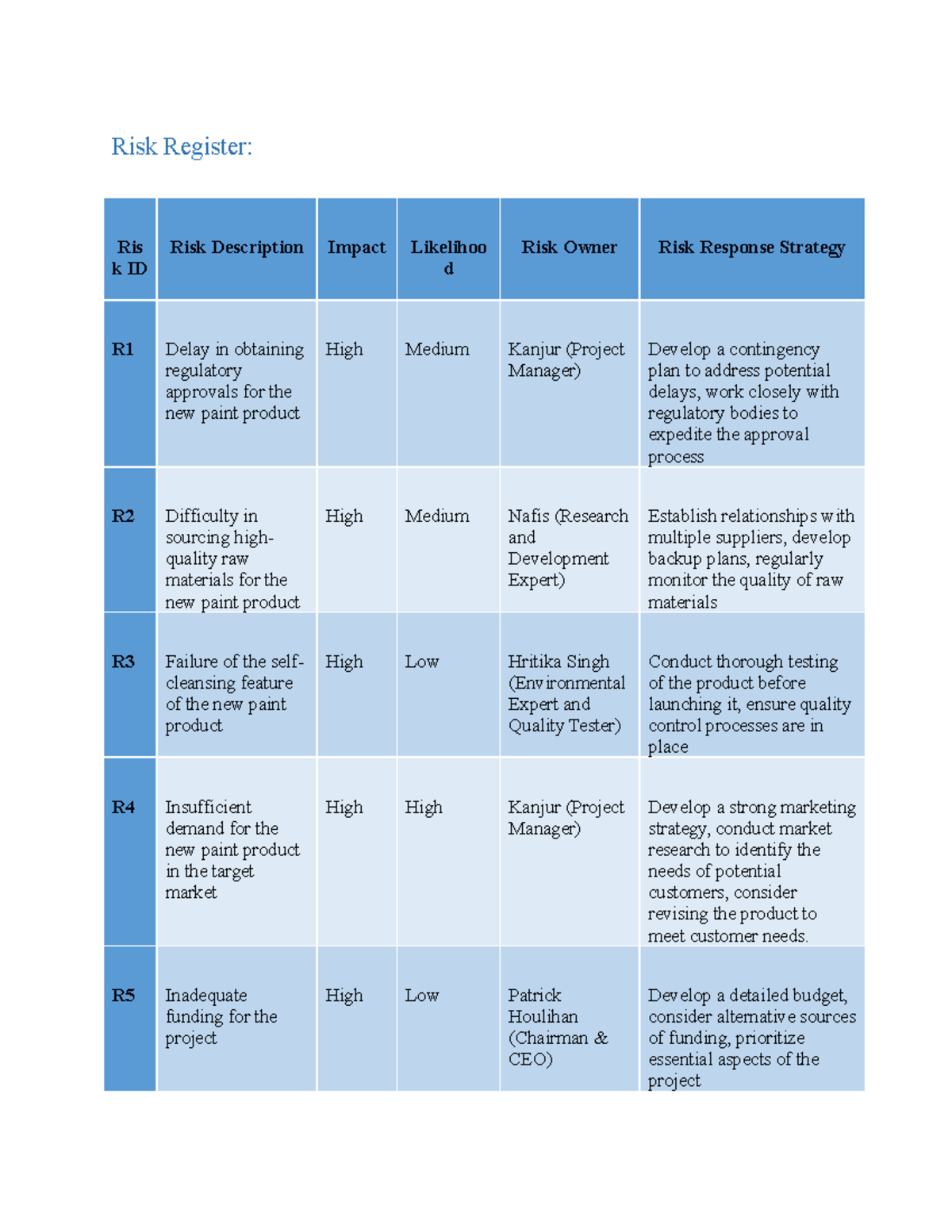 Risk Register for New Paint Product: Mitigation Strategies and ...