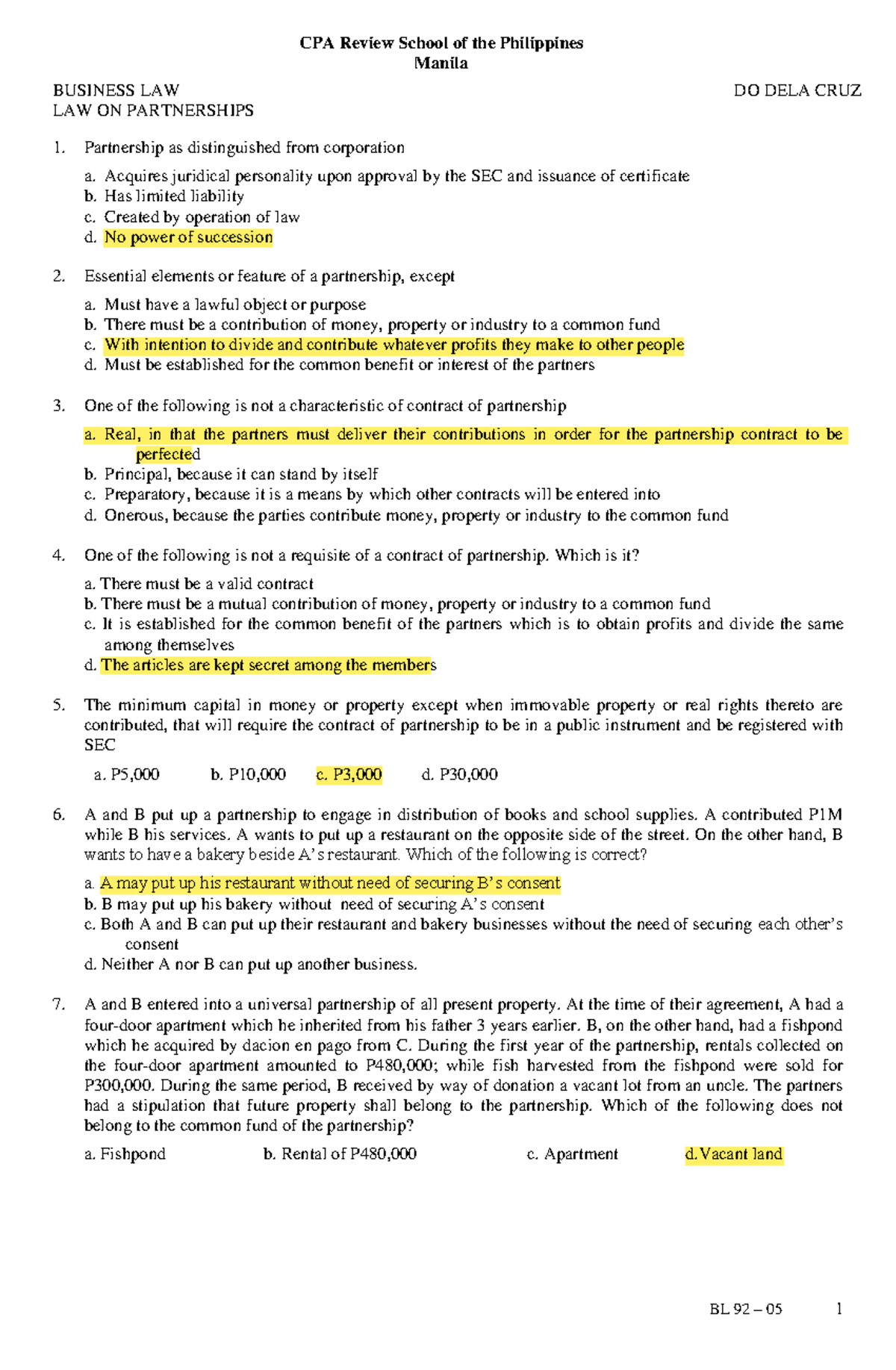 Partnership Law Highlights: Key Concepts and Case Examples (BUS LAW ...