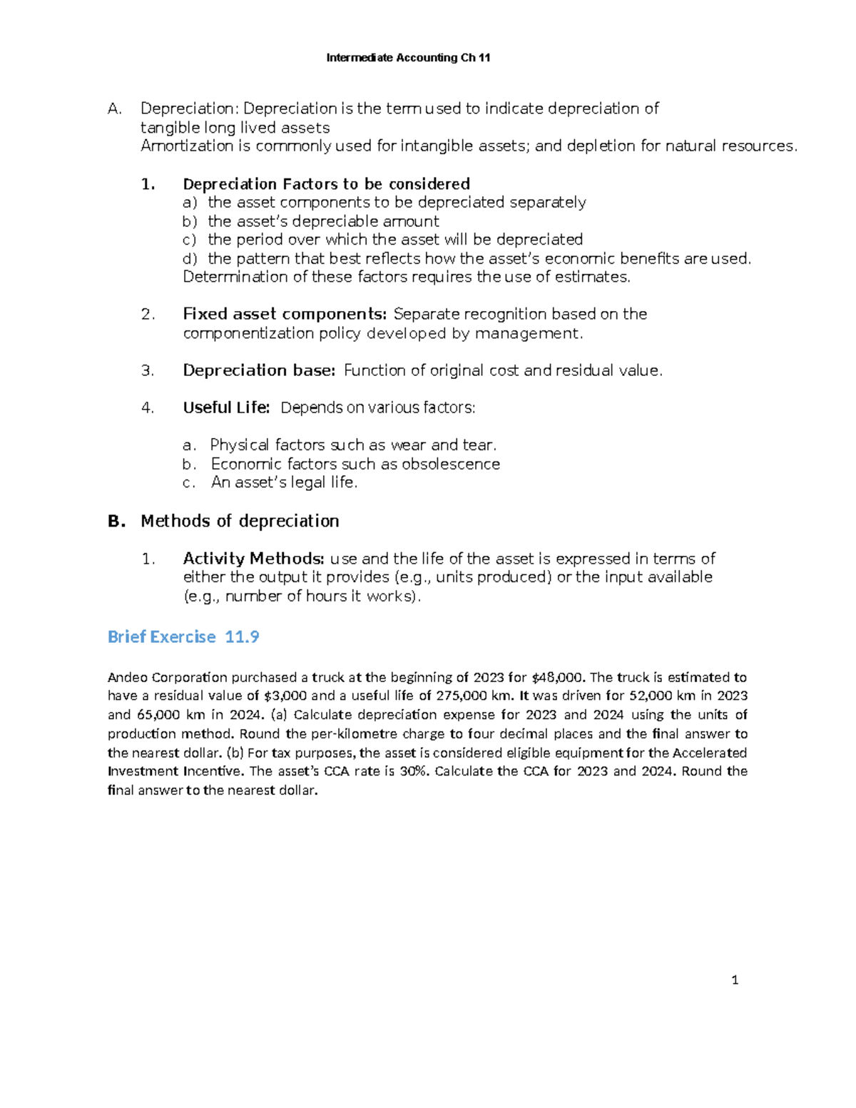 ACCO 310 Ch 11 - Lecture Notes on Depreciation and Impairment - Studocu