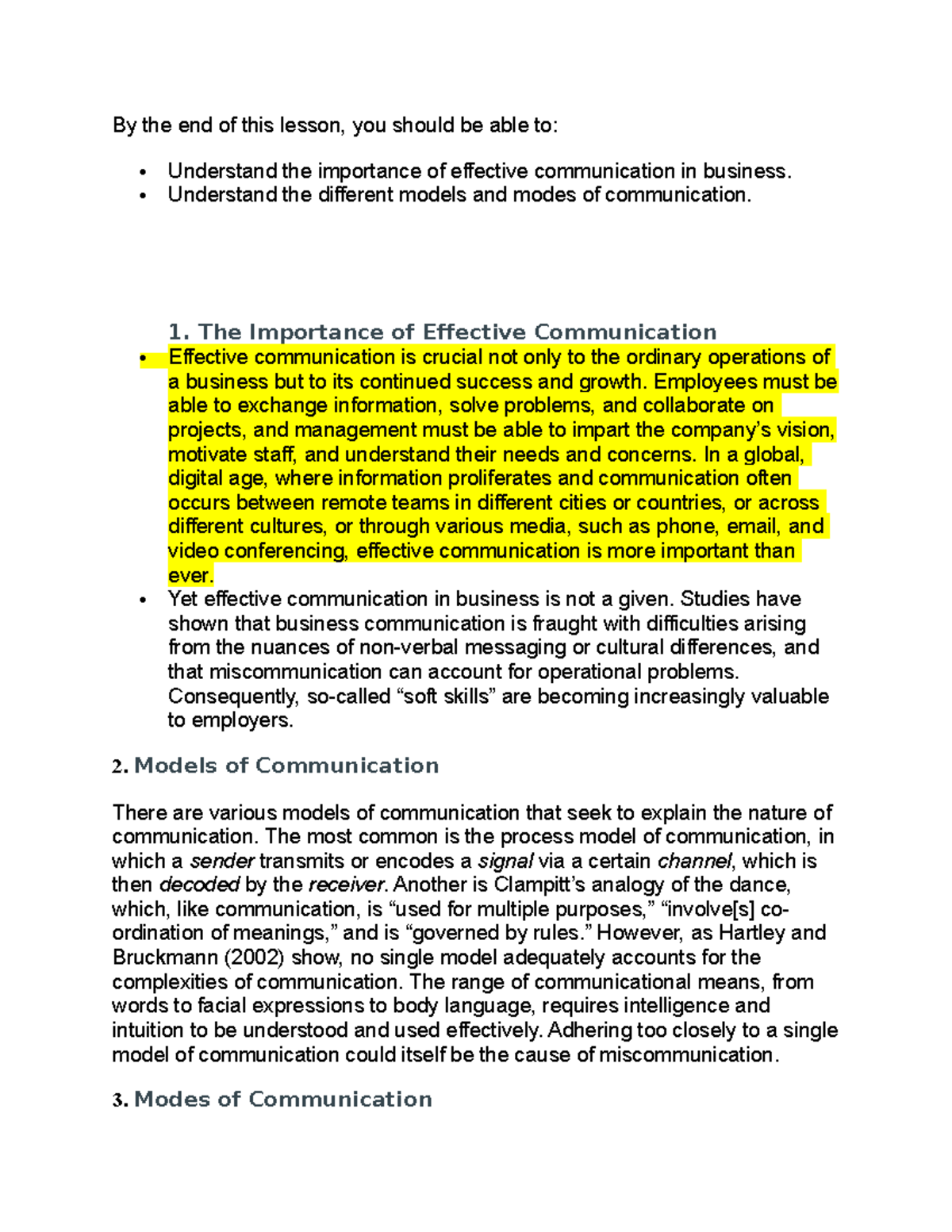 Lesson 1: Understanding Business Communication Essentials - Studocu
