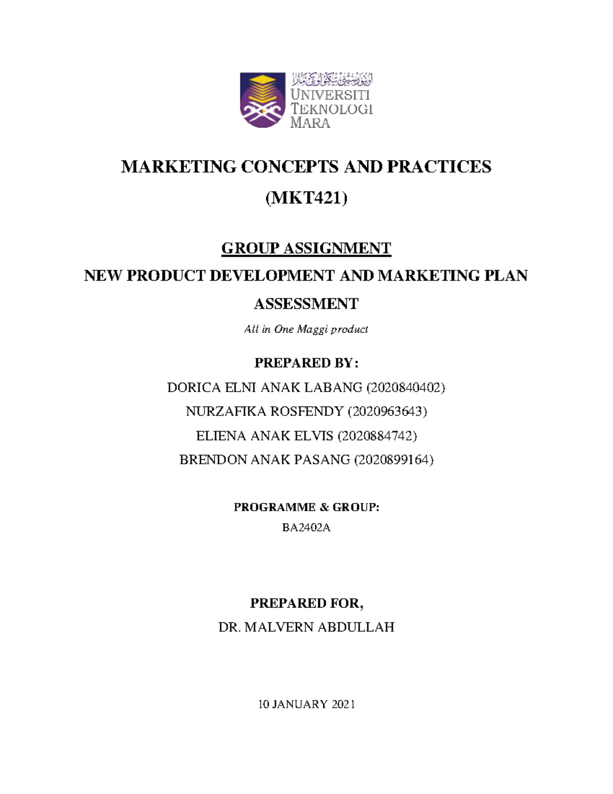 MKT421 Group Assignment: New Product Development for Maggi Noodles - Document Preview