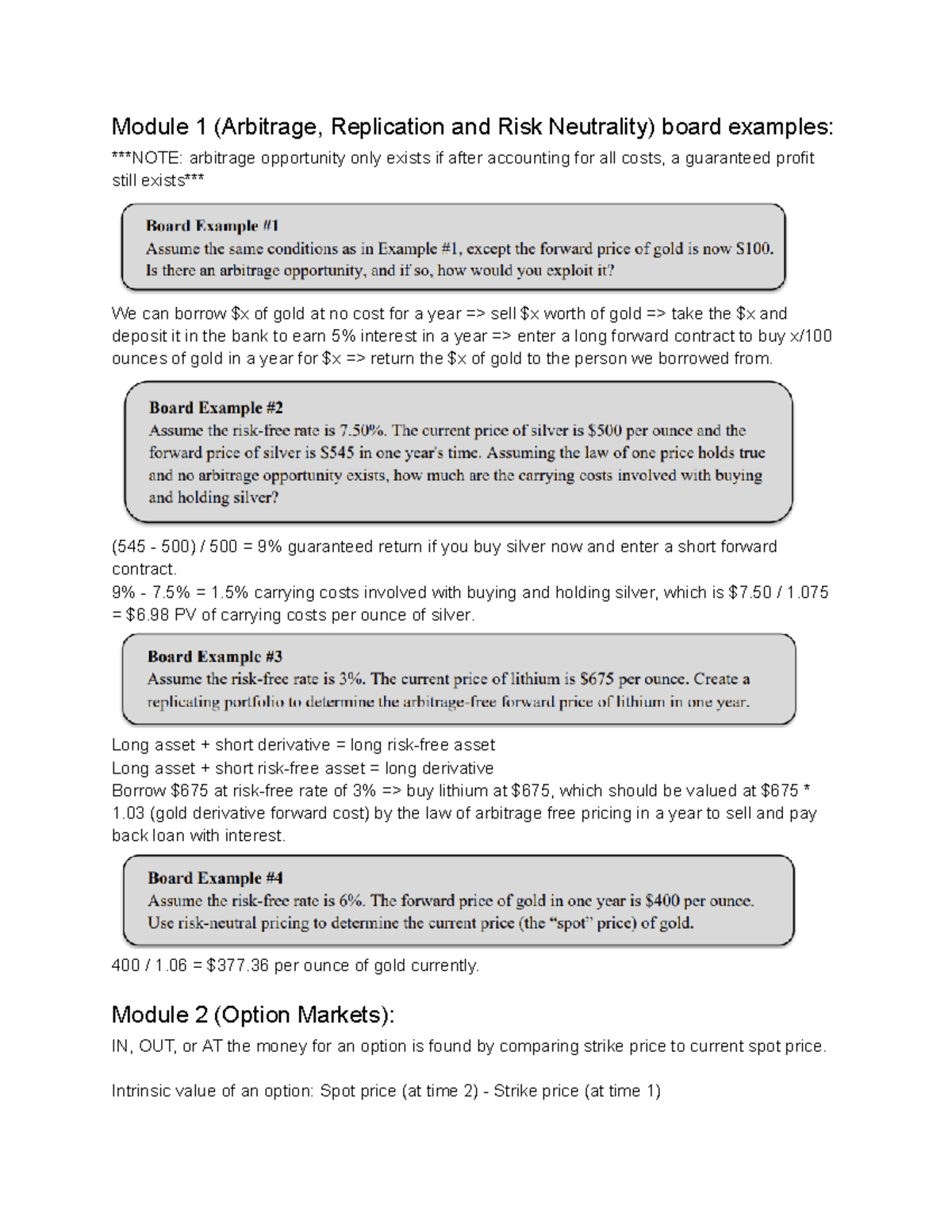 AFM322 Notes - Module 1 (Arbitrage, Replication and Risk Neutrality ...