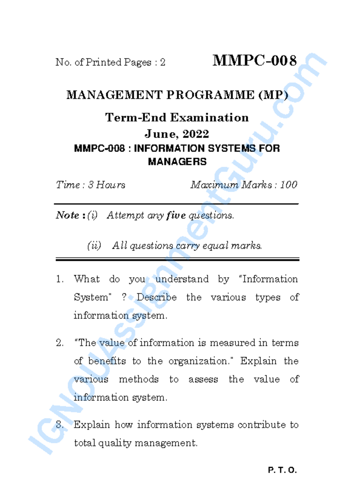 MMPC-008: Information Systems for Managers - Exam Questions (June 2022 ...