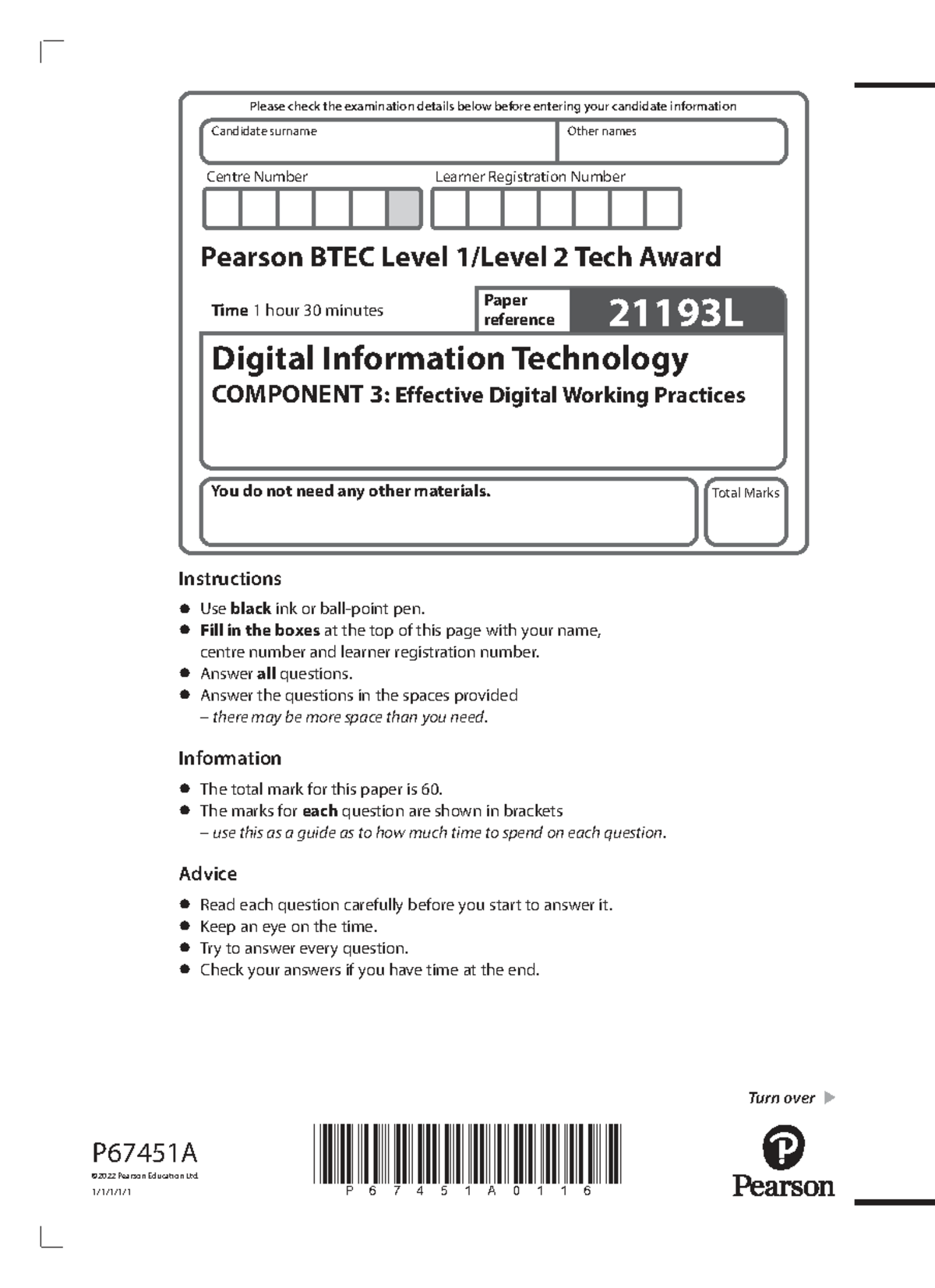 QP-June 22 - Examination Details for BTEC Level 2 Digital IT - Studocu
