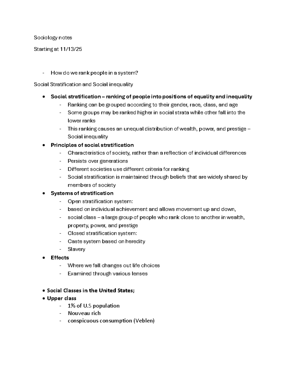 Sociology Lecture Notes: Social Stratification and Inequality - Studocu