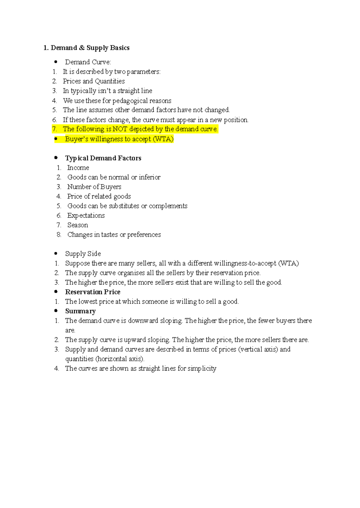 ECON 101: Week 10 Notes on Demand and Supply Basics - Studocu