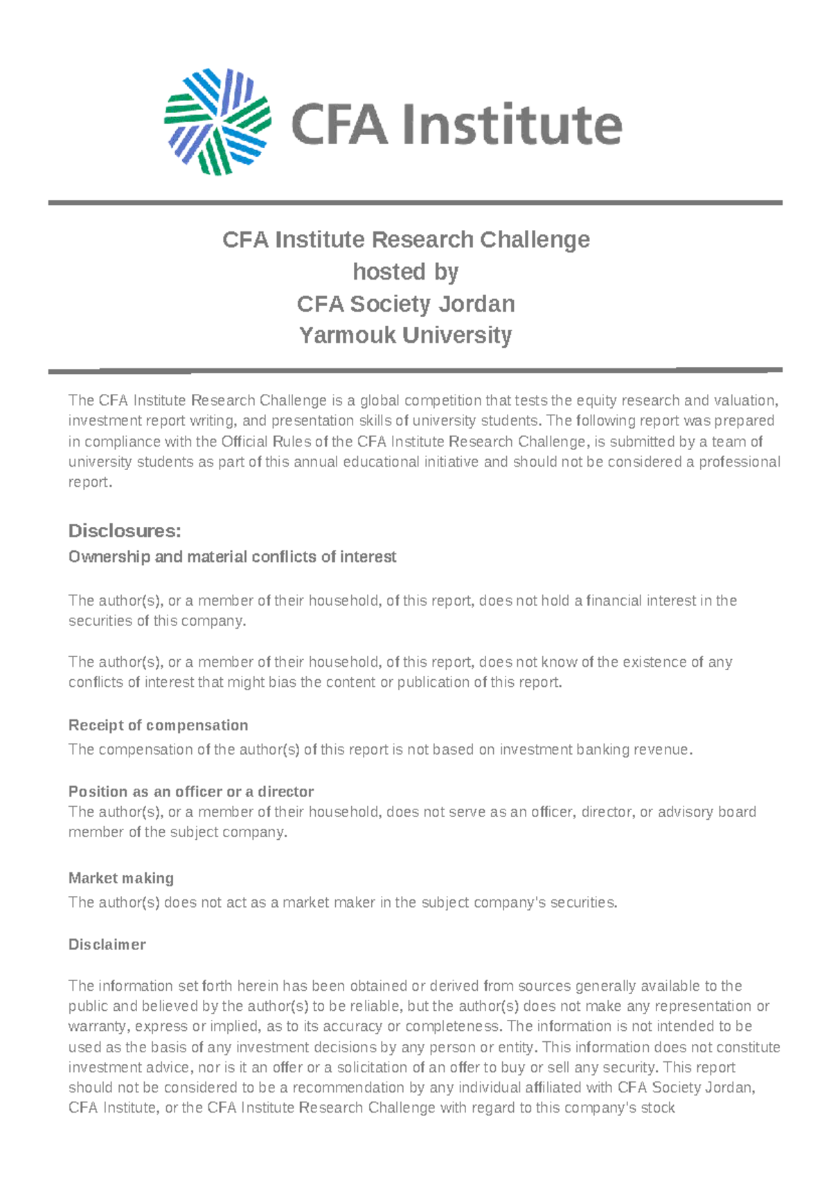 CFA 2023: Siniora Food Industries Investment Analysis Report - Studocu