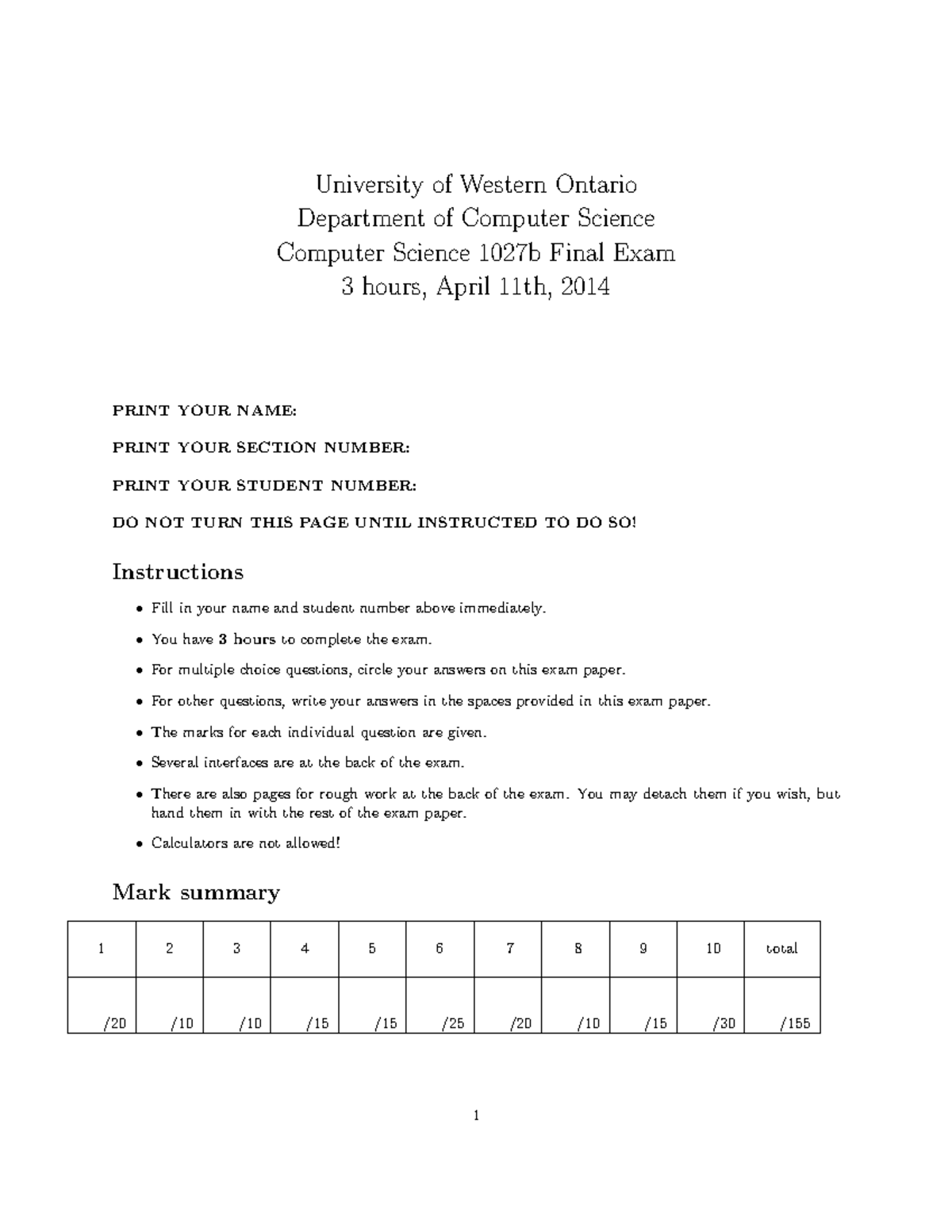 CS 1027b Final Exam Instructions and Key Concepts - Studocu