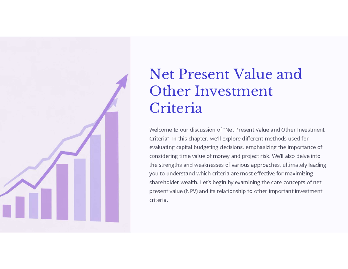 Investment theory week 2: Net present value and capital budgeting ...