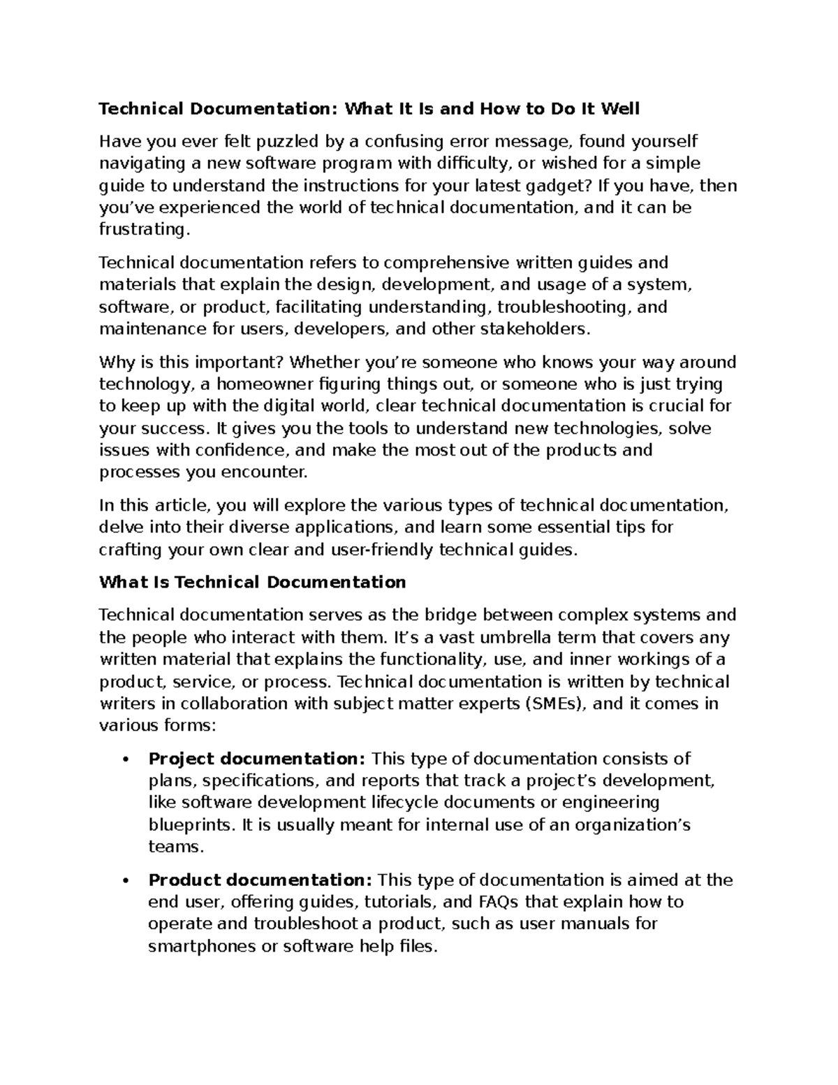 Technical Documentation: Understanding Its Importance and Types - Studocu