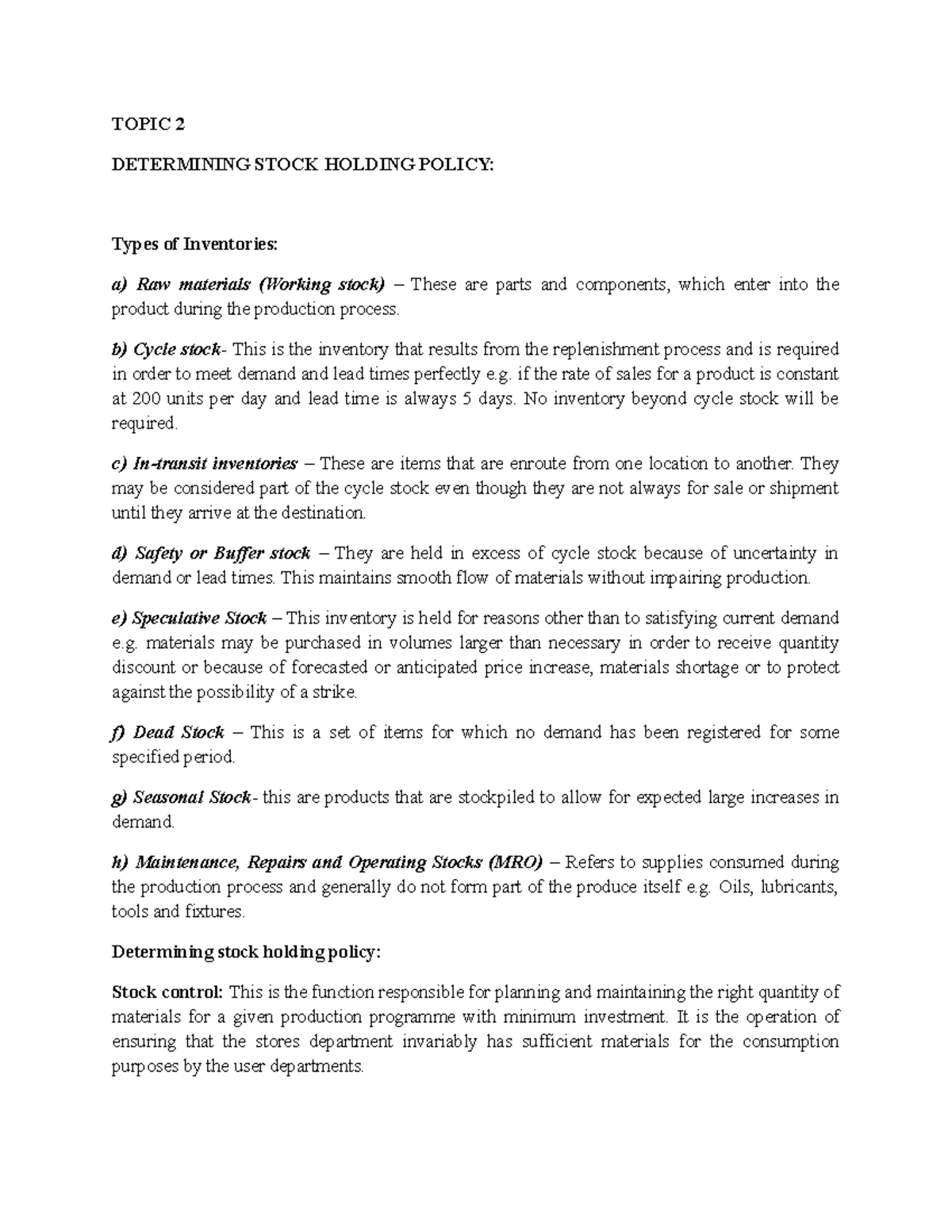 Topic 2 DPLM 0211 - Inventory Management and Stock Holding Policies ...