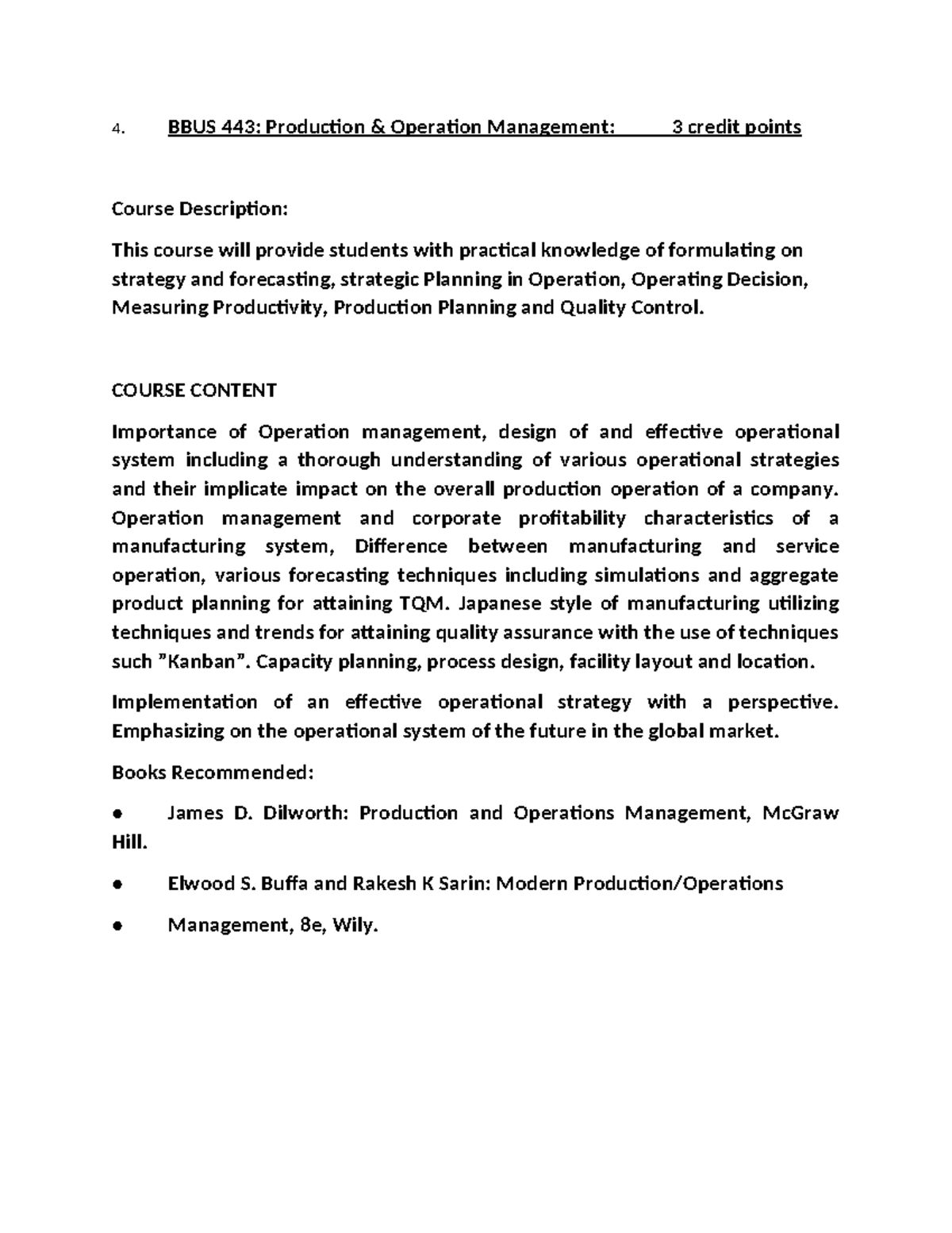 BBUS 443: Production and Operations Management Overview - Studocu