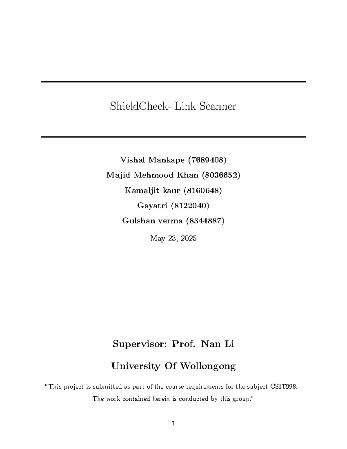 CSIT998 Project: ShieldCheck - A Cybersecurity Link Scanner - Studocu