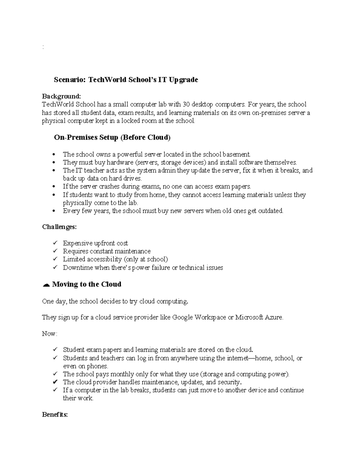 TechWorld IT Upgrade: Cloud Computing Scenario Analysis - Studocu