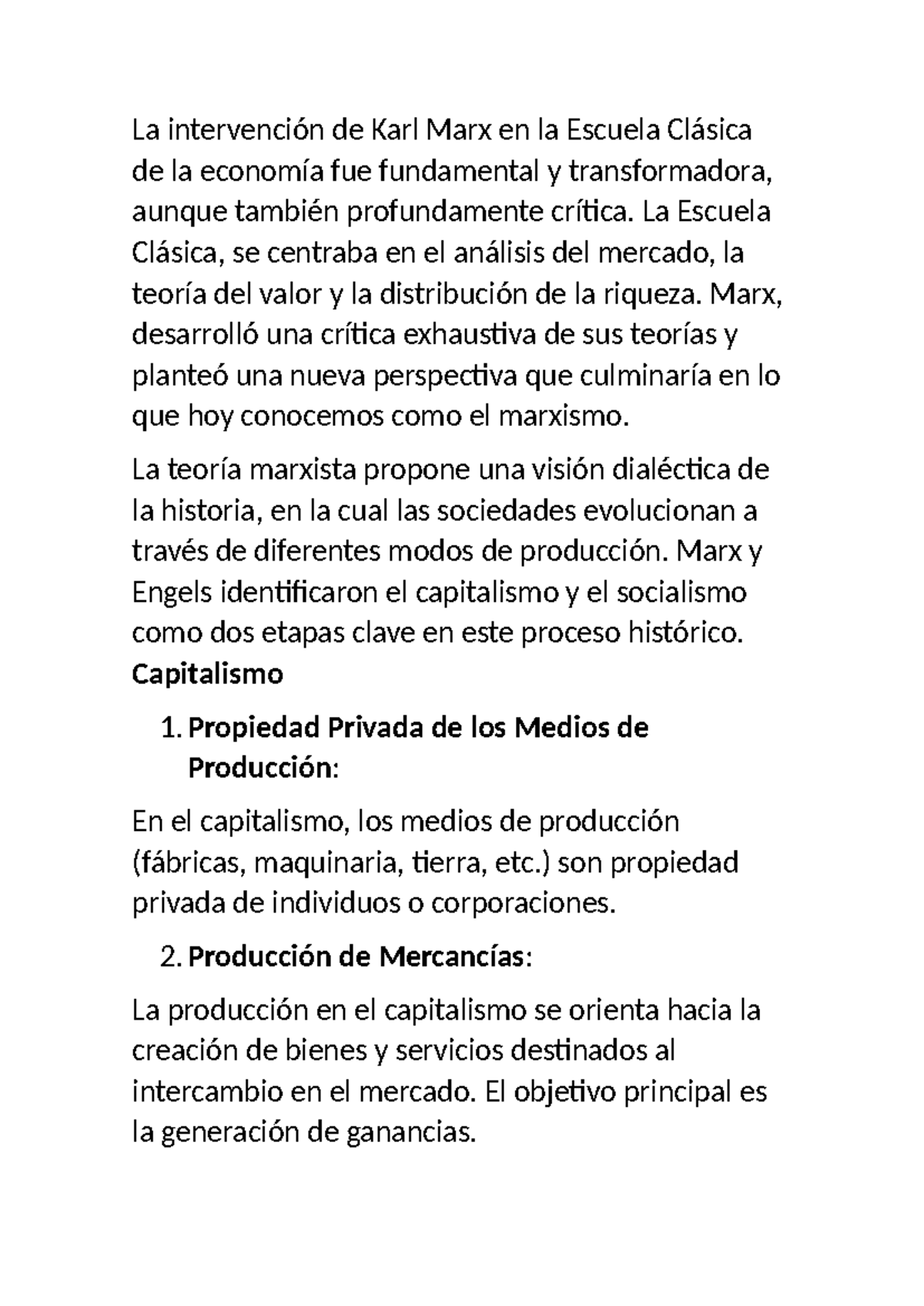 La influencia de Karl Marx en la Escuela Clásica de la economía - Studocu
