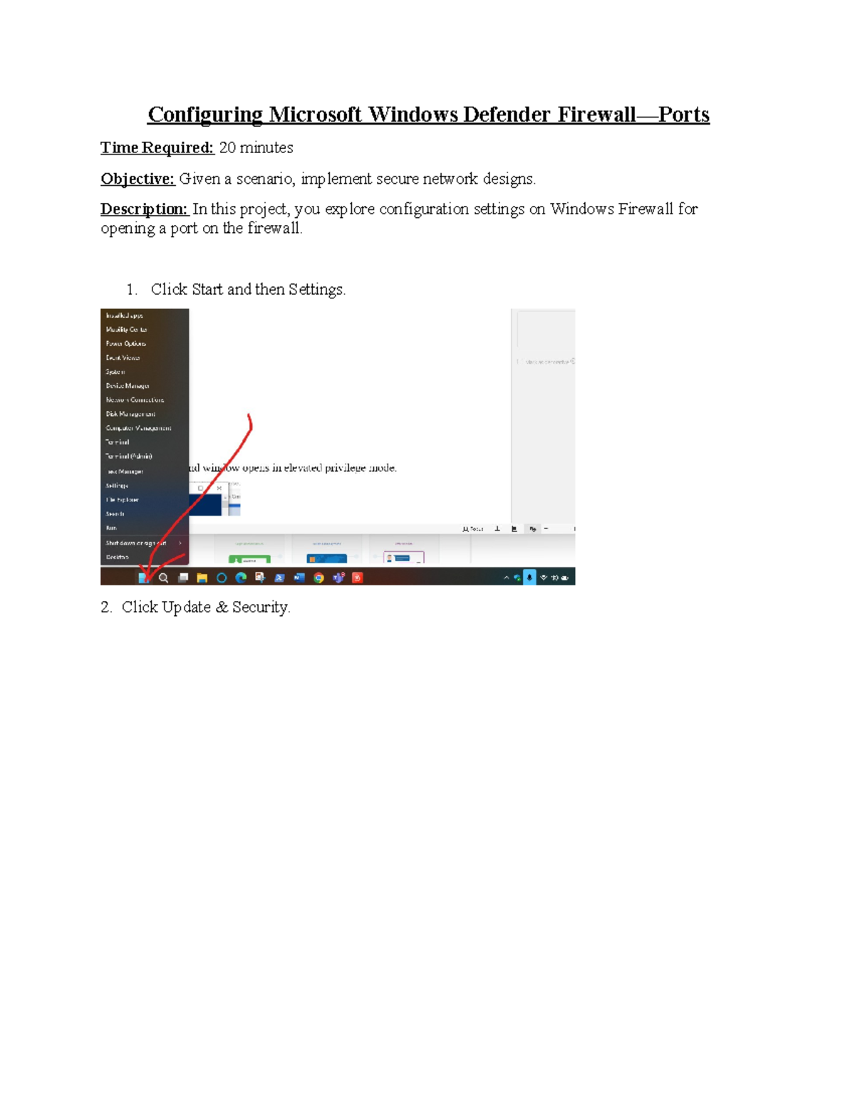 CIS 2350C Wk 3 Lab Project 9: Configuring Windows Defender Firewall ...