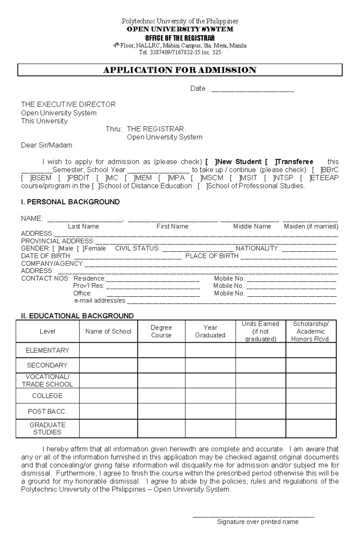 OUSApp Form - OPEN UNIVERSITY APPLICATION FORM - Polytechnic University ...