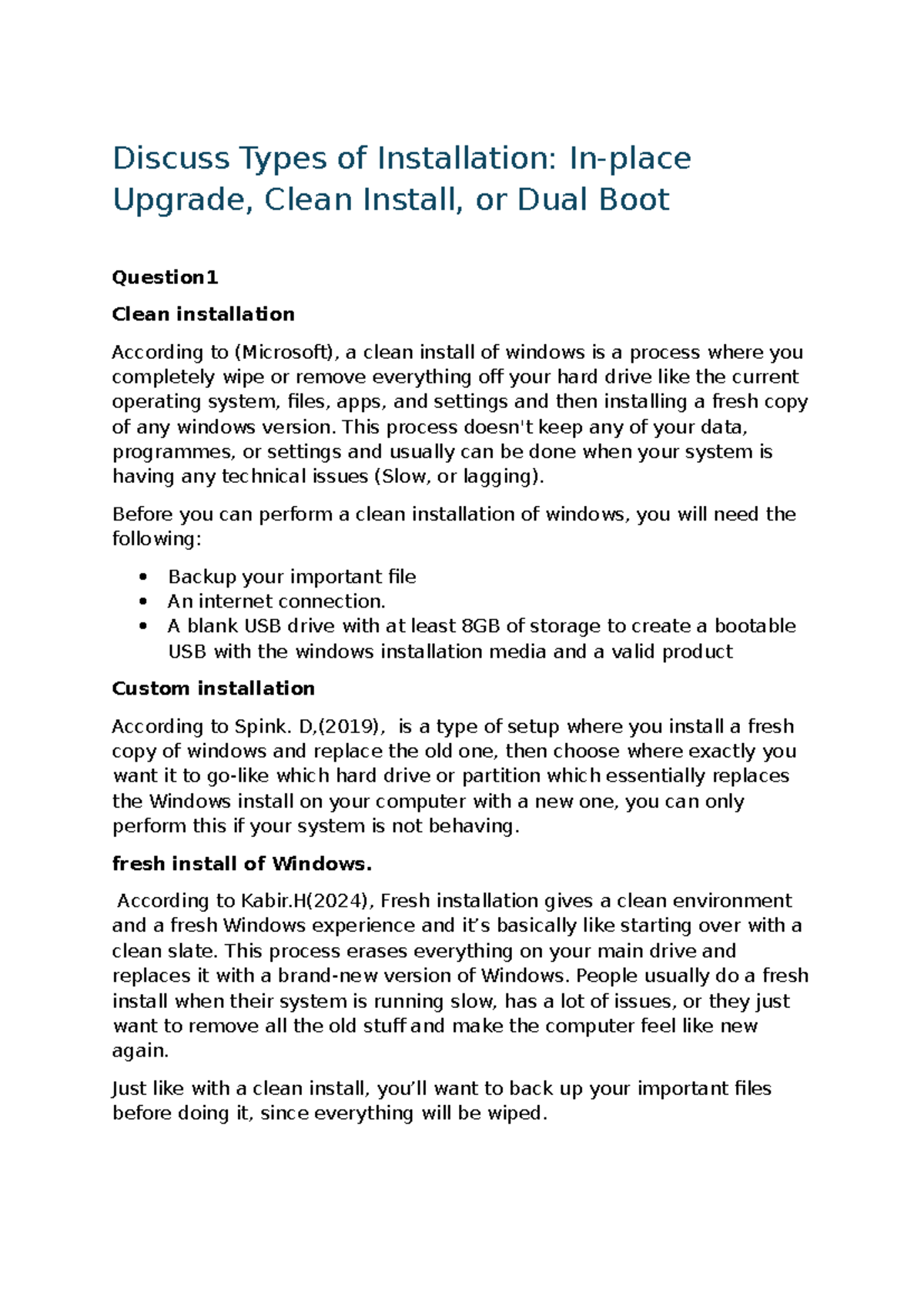 Types of Windows Installation: Clean, Custom, and Dual Boot - Studocu