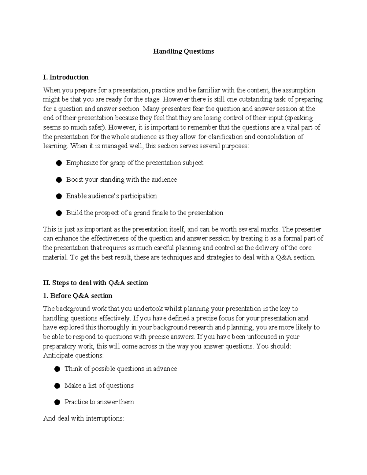 Handling Q&A Effectively: Strategies for Presentations - Studocu