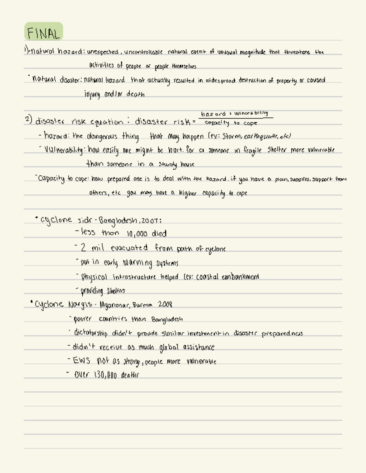 Global Environment - Final Exam Study Guide on Hazards and Risks - Studocu