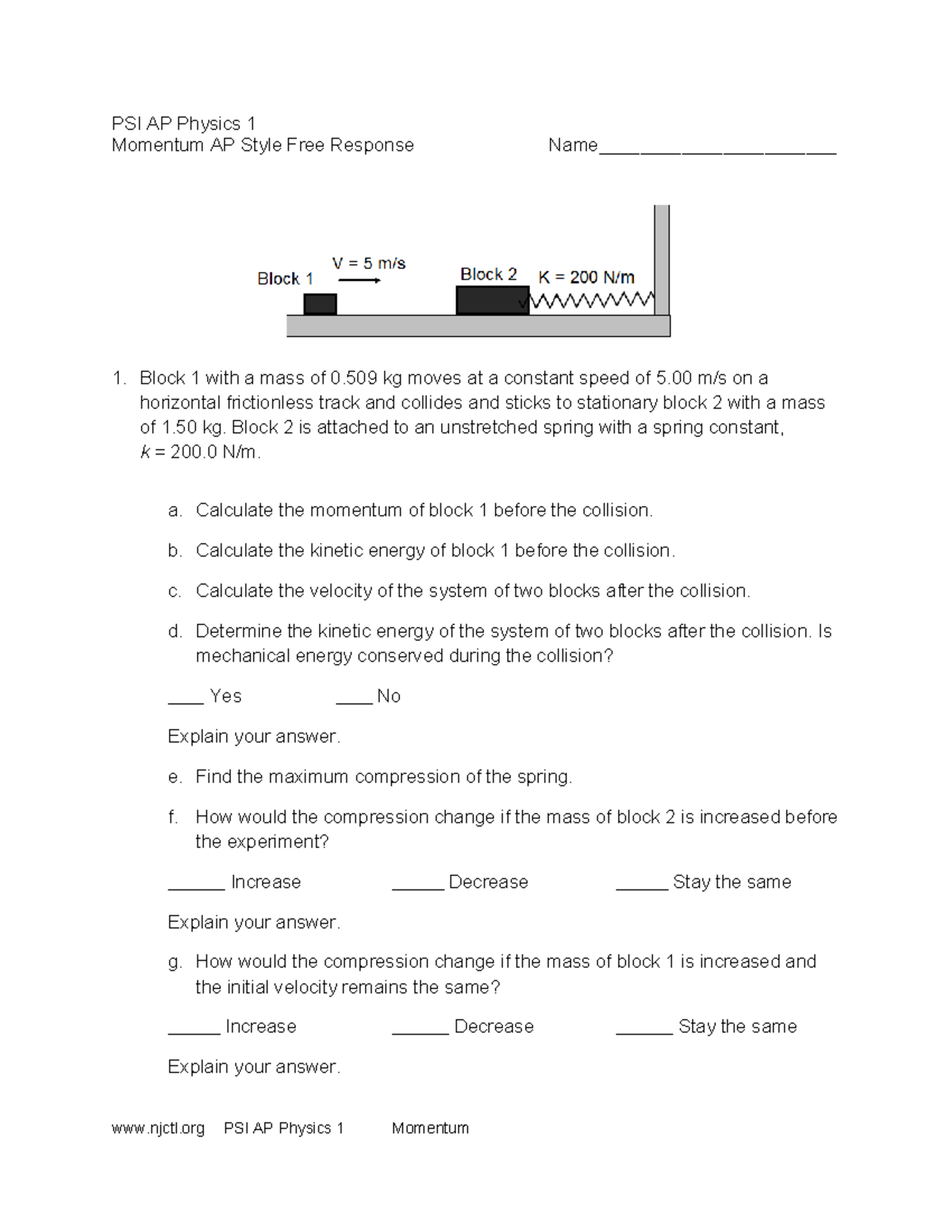 AP Physics 1: Momentum Free Response & Problem Solutions - Studocu