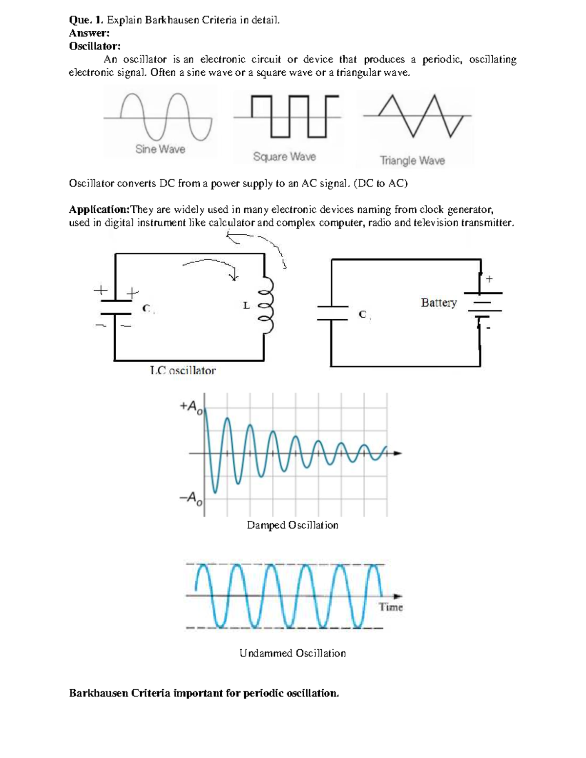 U5 Part 2 - Barkhausen Criteria & Hartley Oscillator Notes for EXTC ...