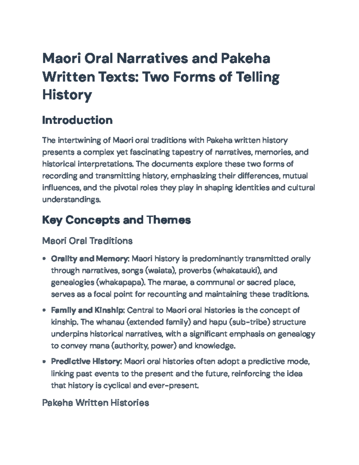 Maori Oral Narratives and Pakeha Written Texts: A Comparative Analysis ...