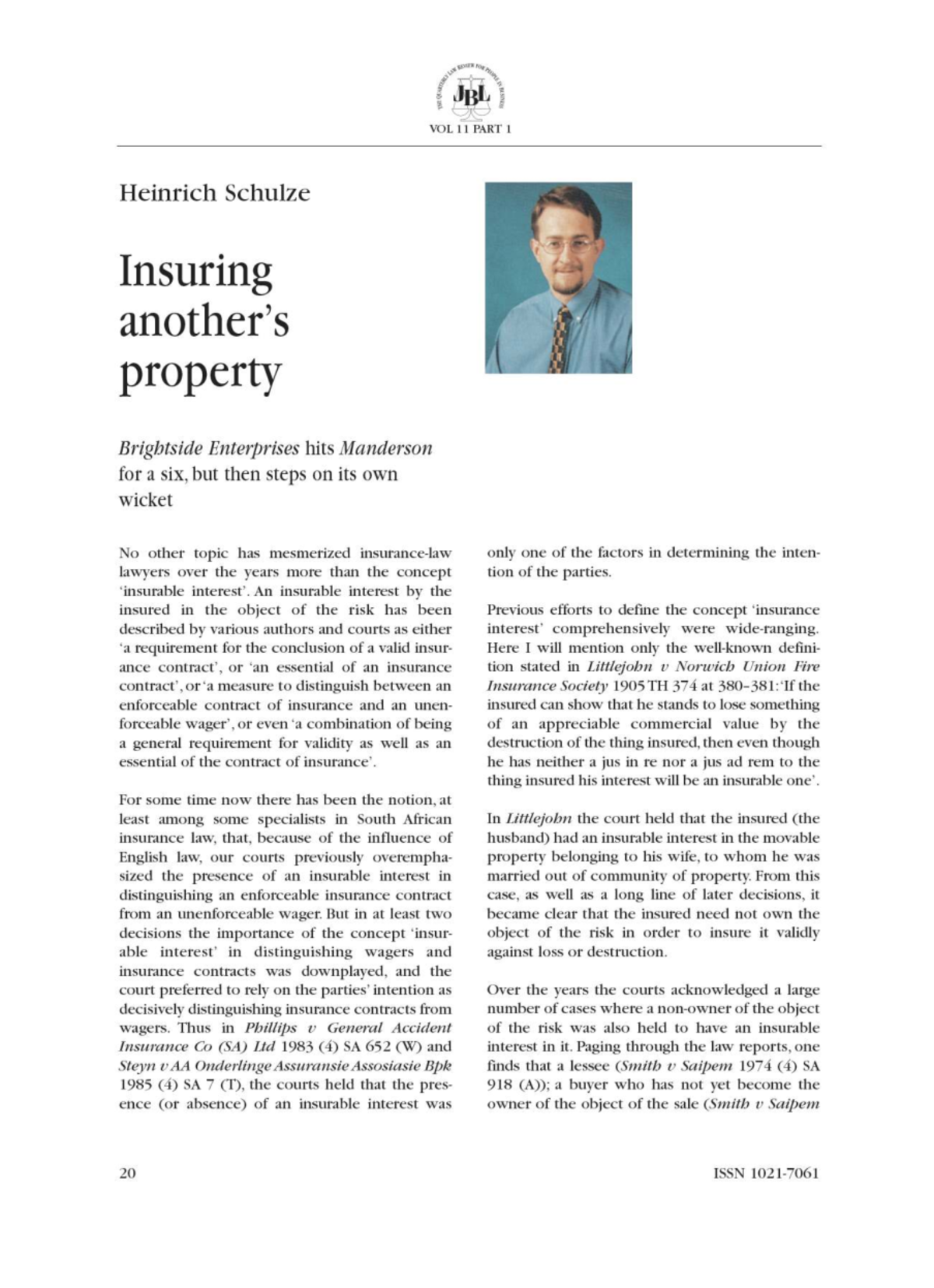 Schulze 2003: Insuring Property and the Concept of Insurable Interest ...