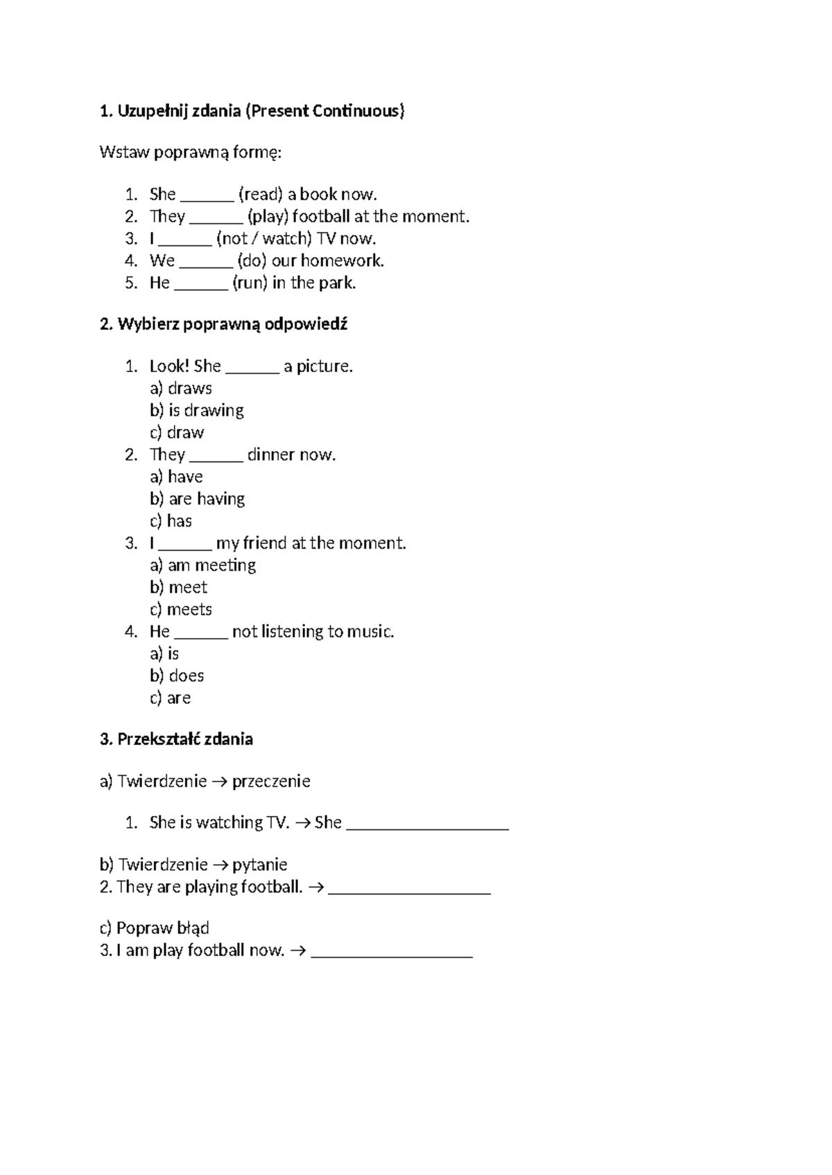 Present Continuous Exercises and Answers - Studocu