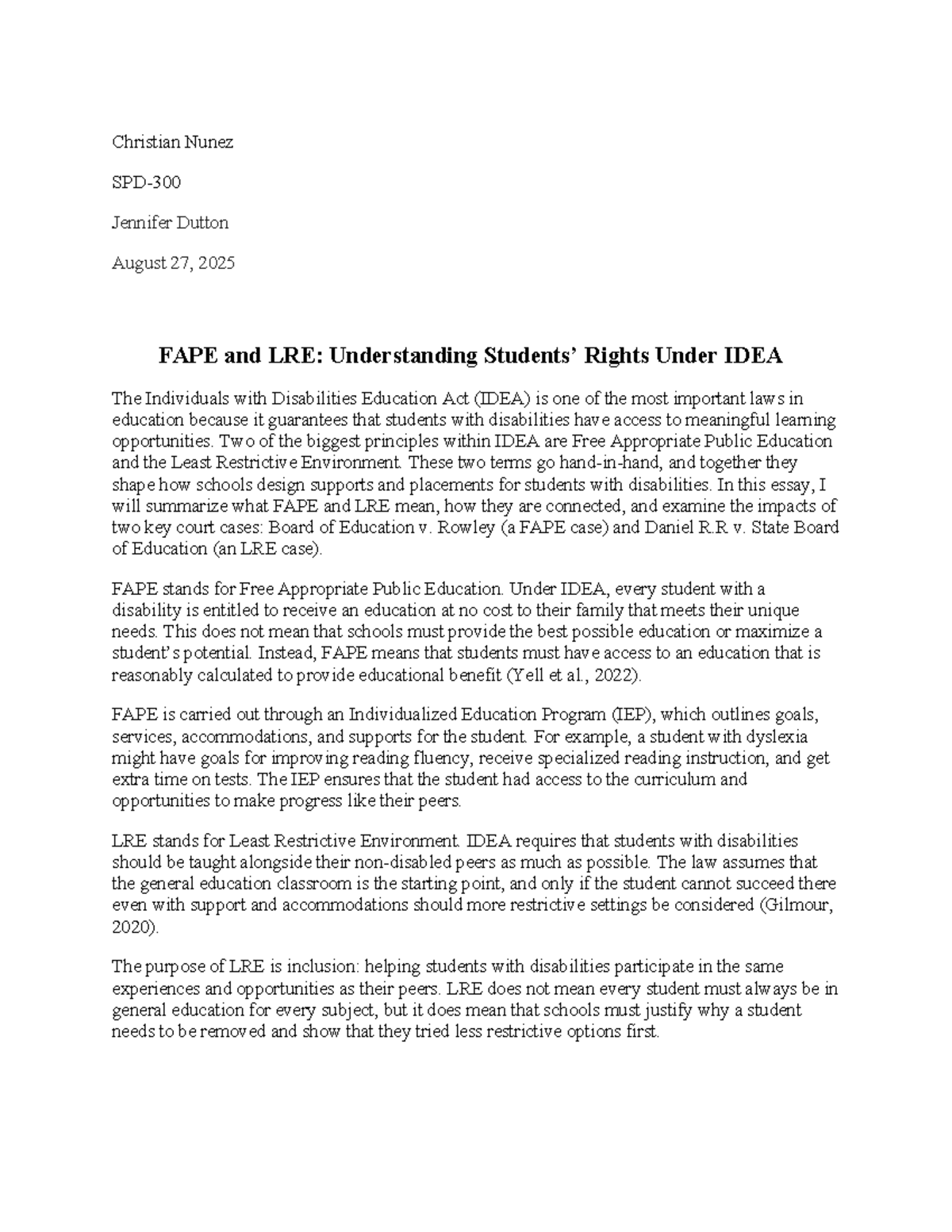 FAPE and LRE: Understanding Students' Rights Under IDEA - Studocu