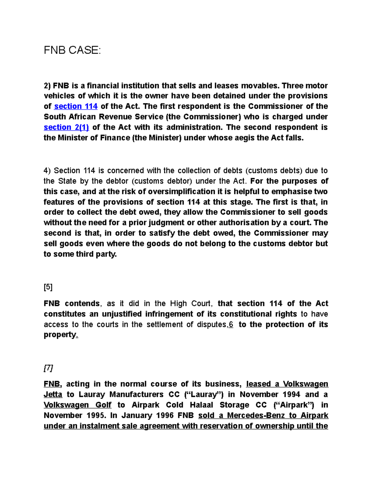 FNB case summary - case law - LTPC4824 - UFS UV - Studocu