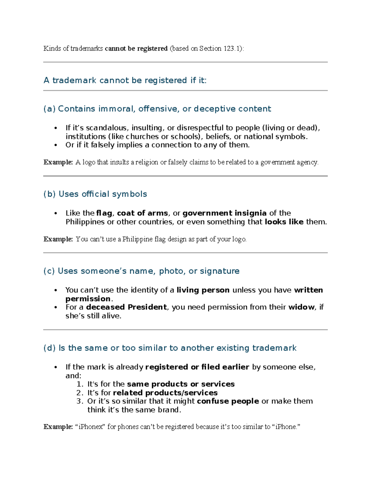 Picture of Trademark Registration Restrictions: Section 123.1 Overview - Studocu