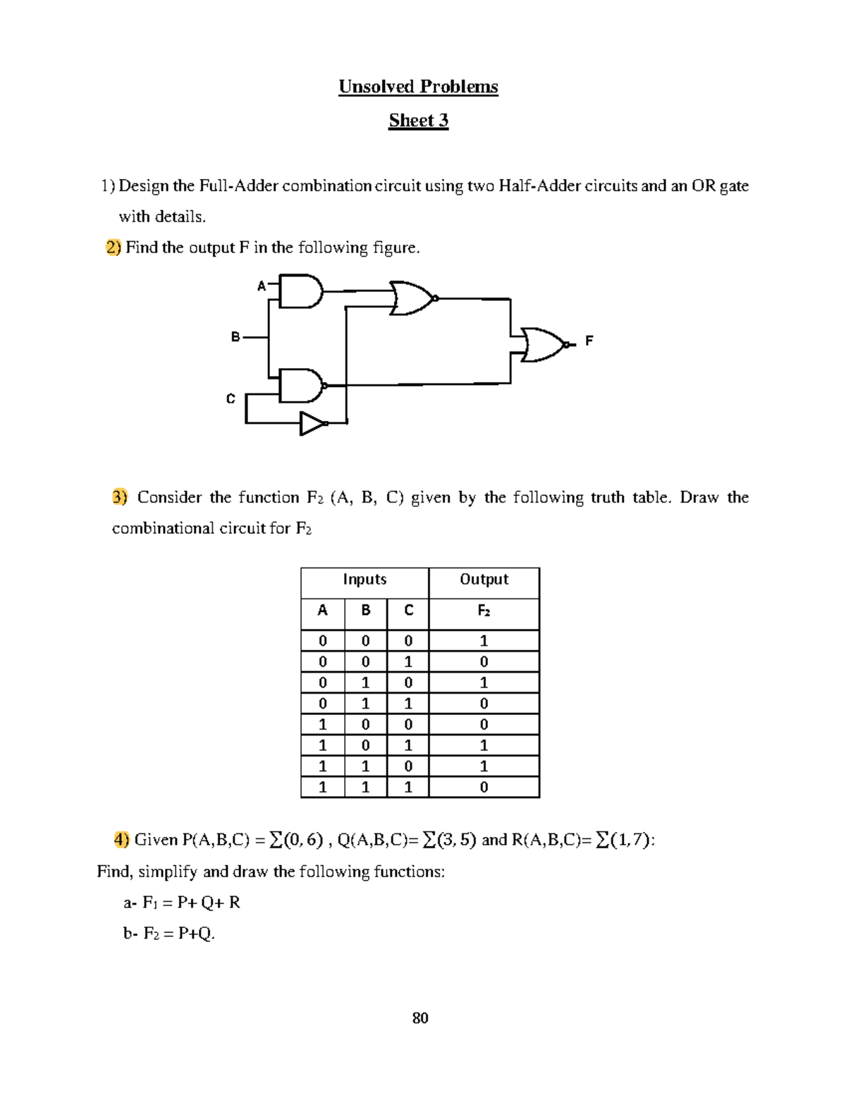 Combinational Circuit Design Problems - Sheet 3 - Studocu