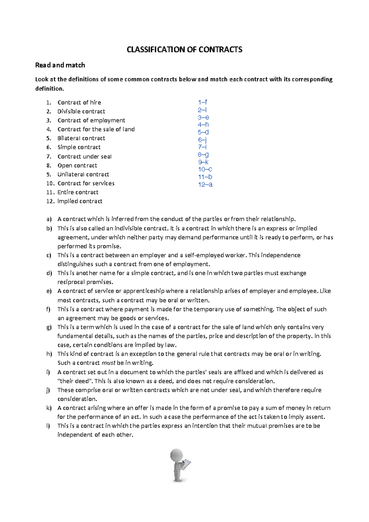 CLASSIFICATION OF CONTRACTS: Key Concepts and Definitions - Studocu