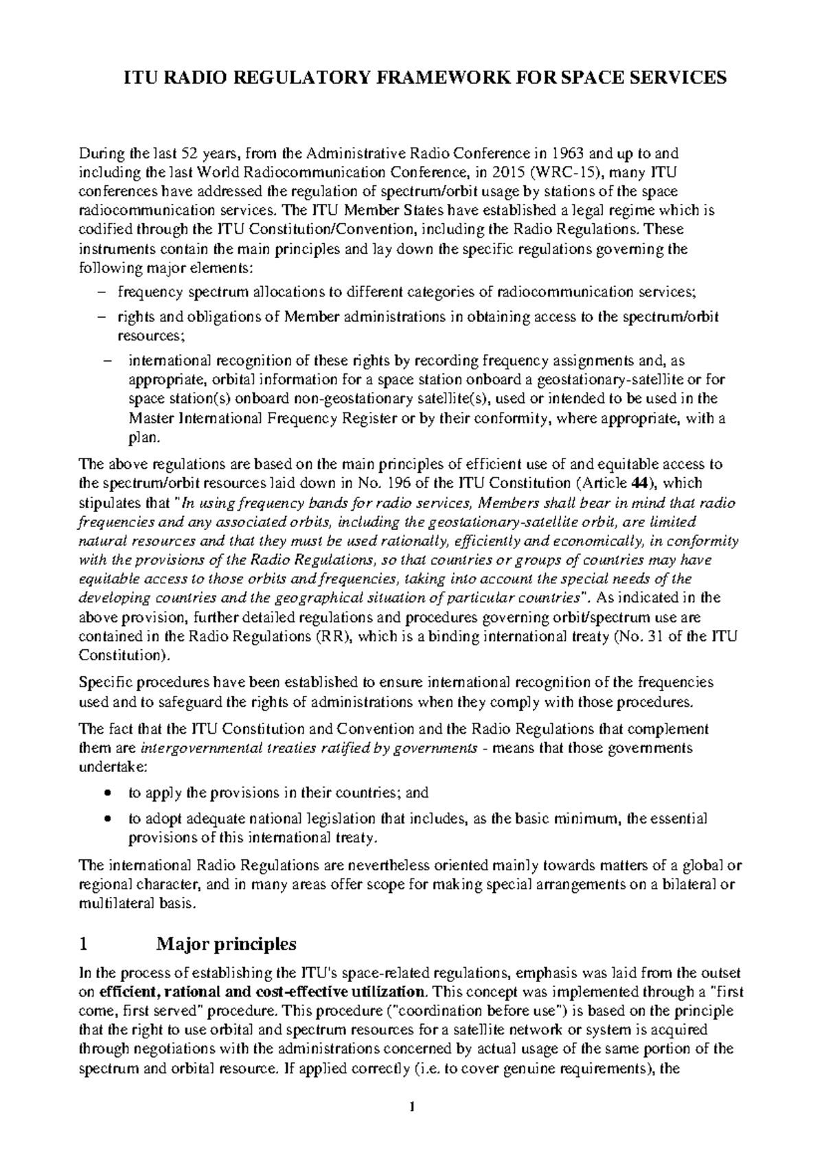 ITU Radio Regulatory Framework for Space Services: Overview and ...