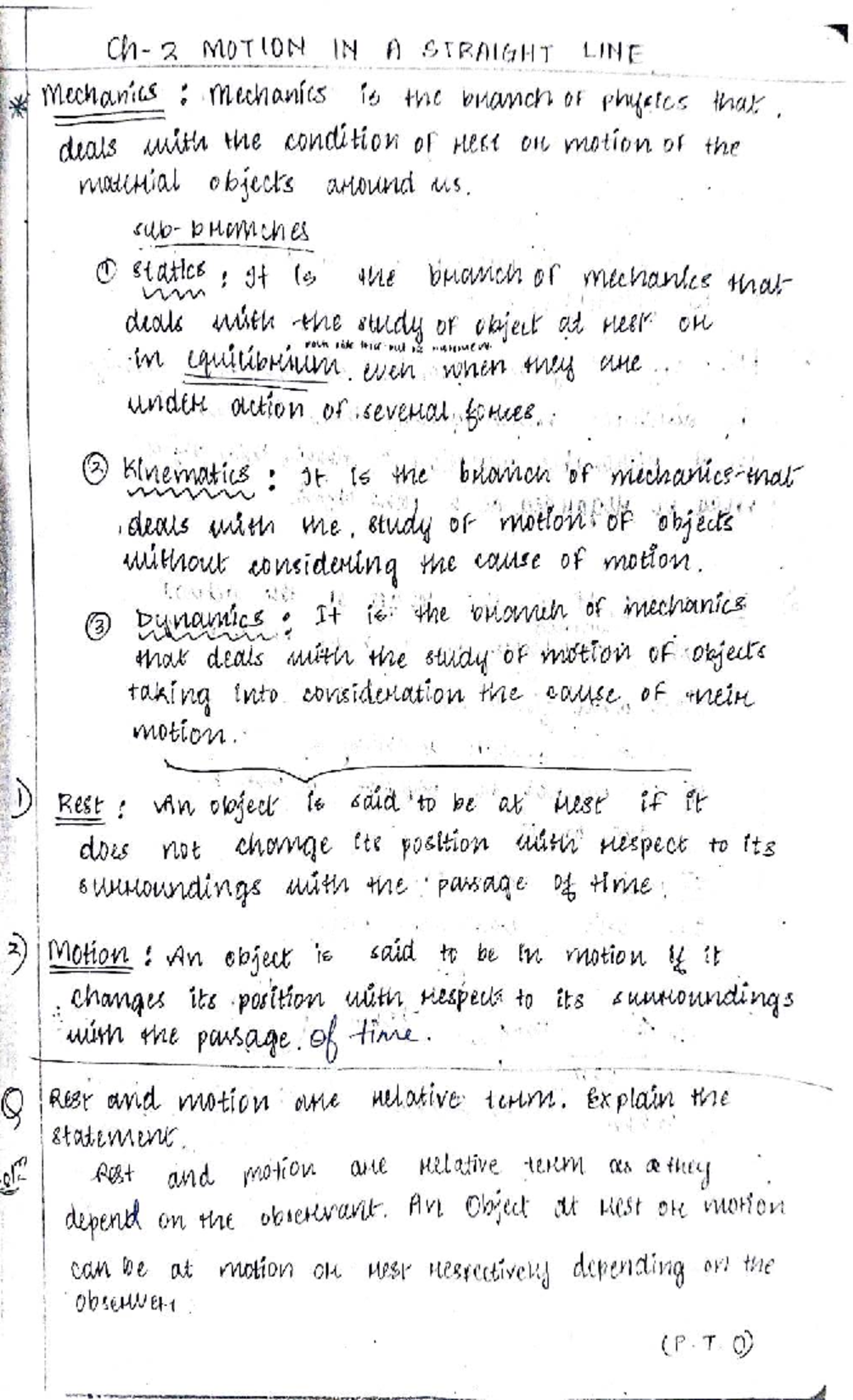 Motion in a Straight Line: Comprehensive Notes for Exams - Studocu