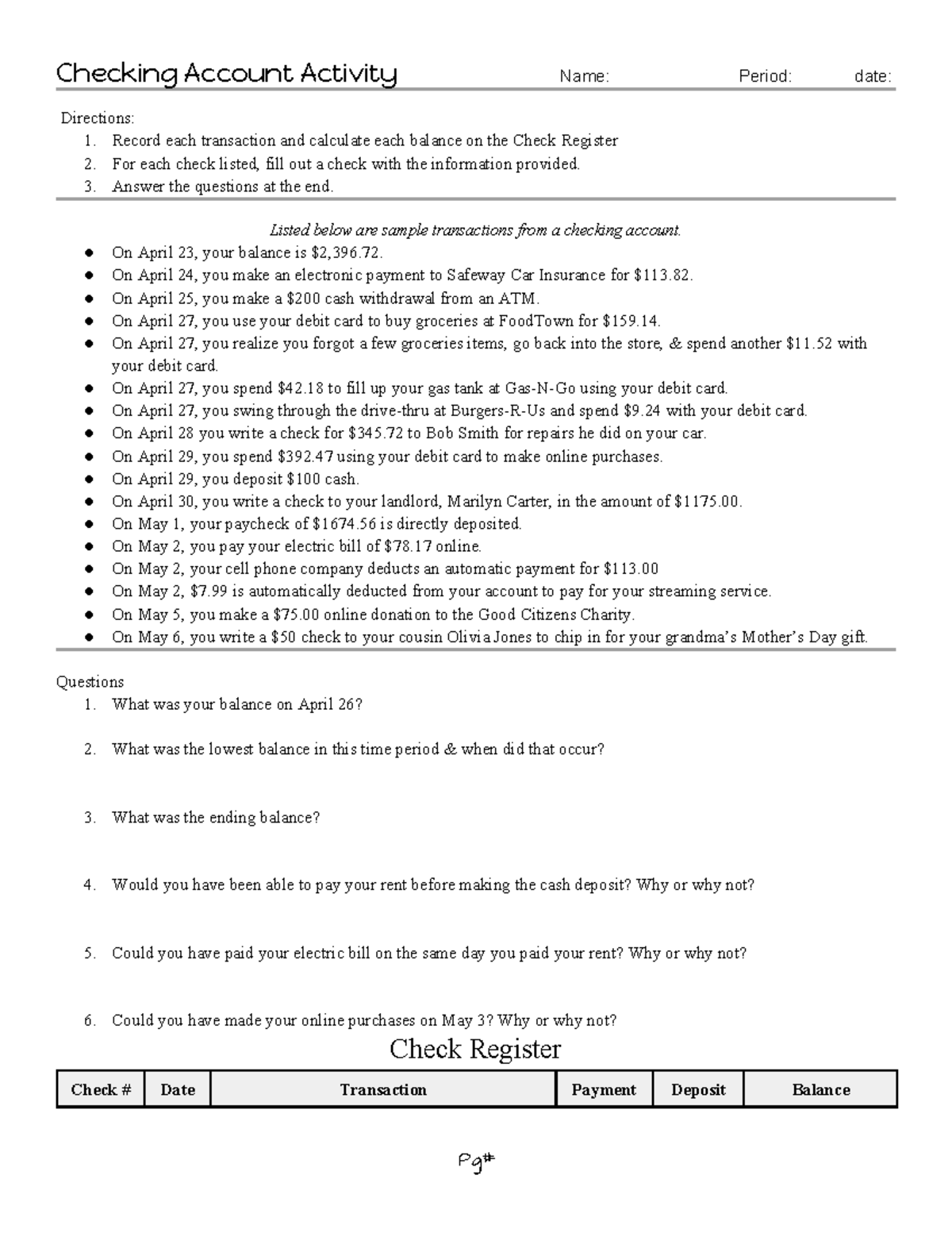 Checking Account Activity: Transactions & Balances Guide - Studocu