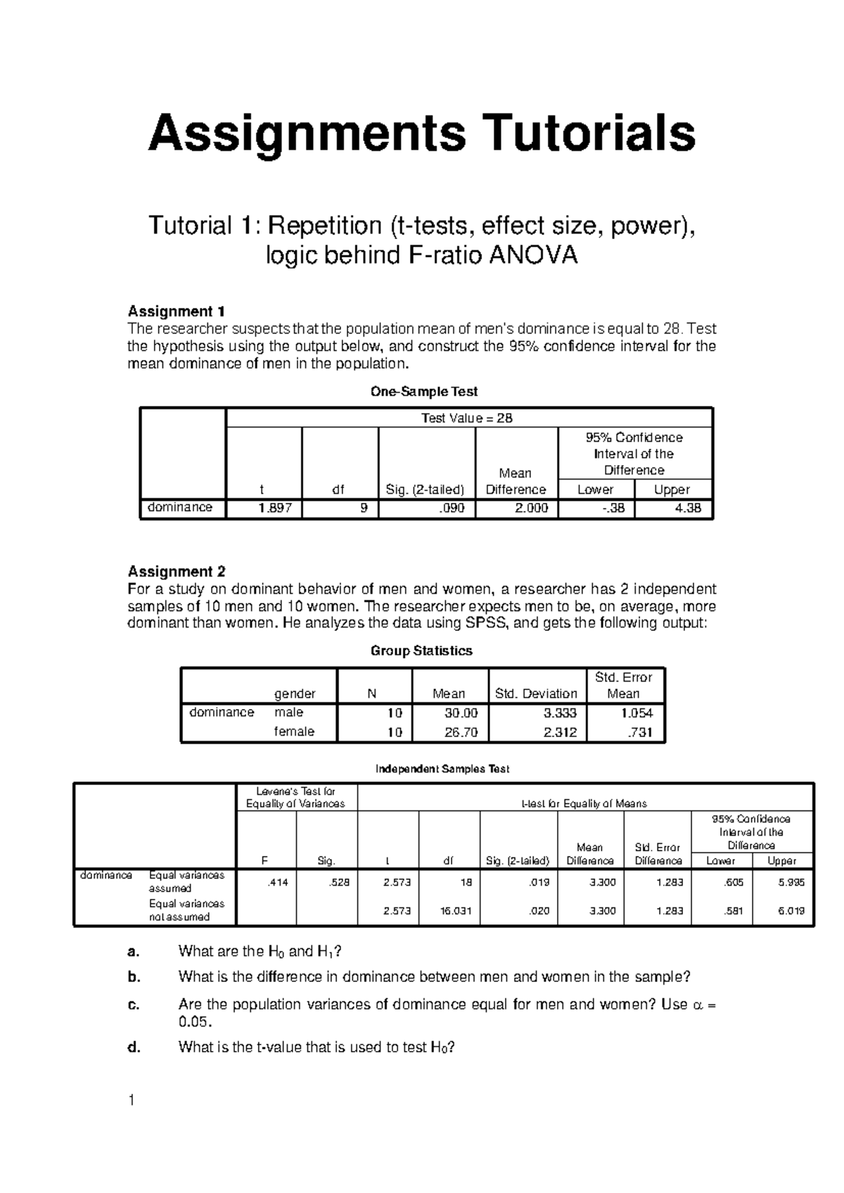 Assignments 2024-25: Tutorial Notes on t-tests & ANOVA Analysis ...
