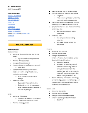 Biochem - ####### 2 aspects of biochemistry Molecular biochemistry ...