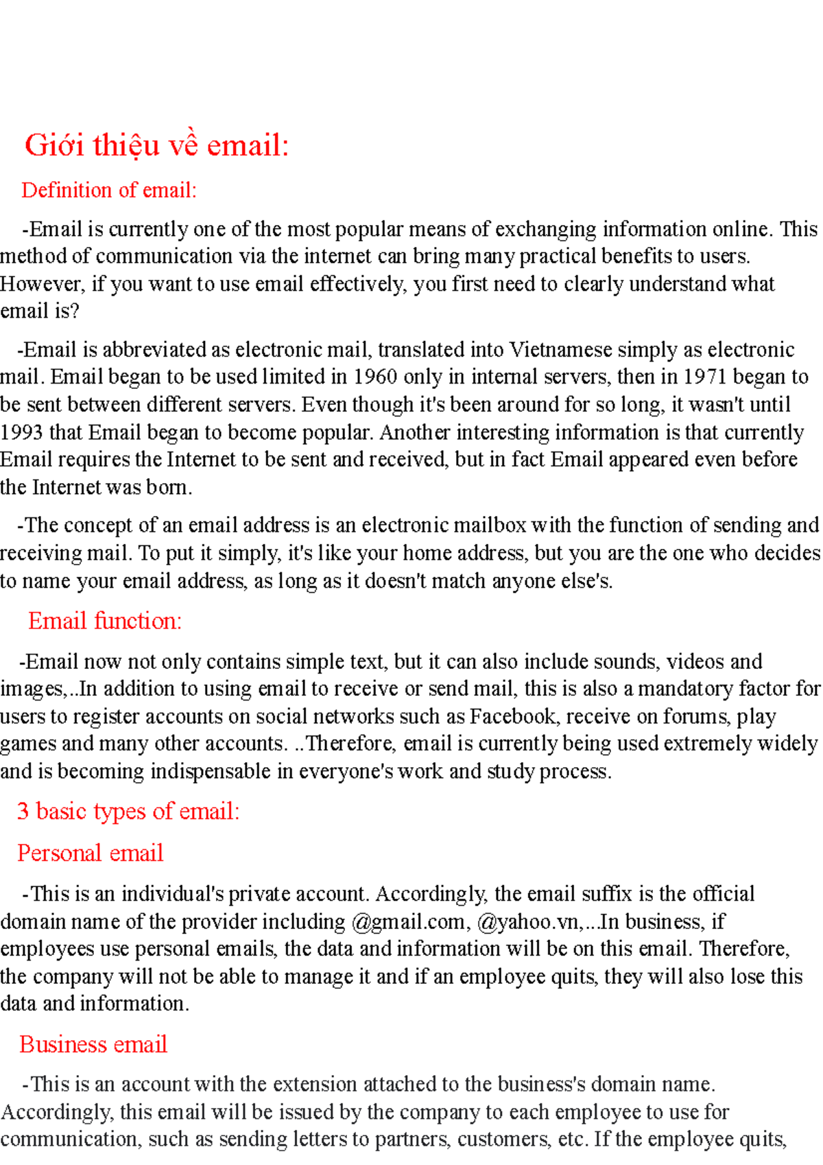 Phần 1 Thuyết Trình - hduasshdjsa - Giới thiệu về email: Definition of ...