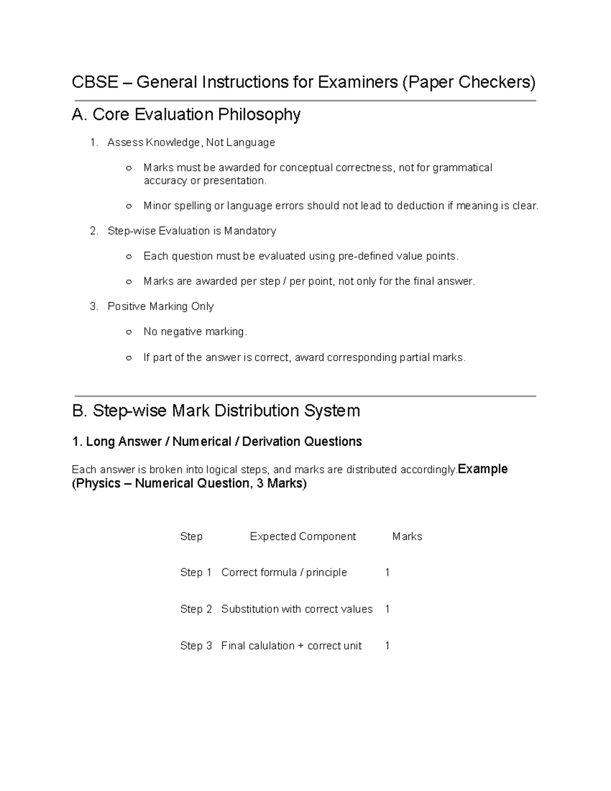 CBSE – Examiner Guidelines for Fair Evaluation and Marking - Studocu