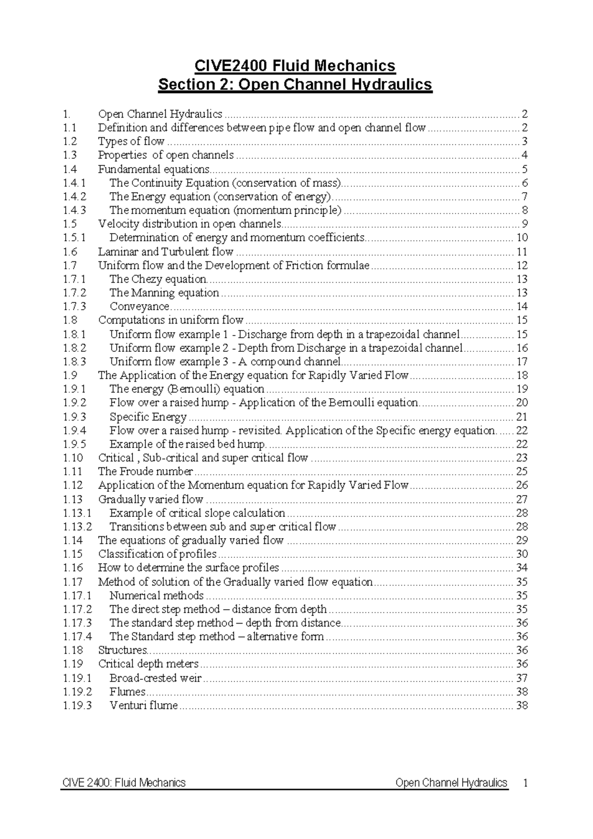 OCH - OCH - CIVE2400 Fluid Mechanics Open Channel Hydraulics Section 2 ...