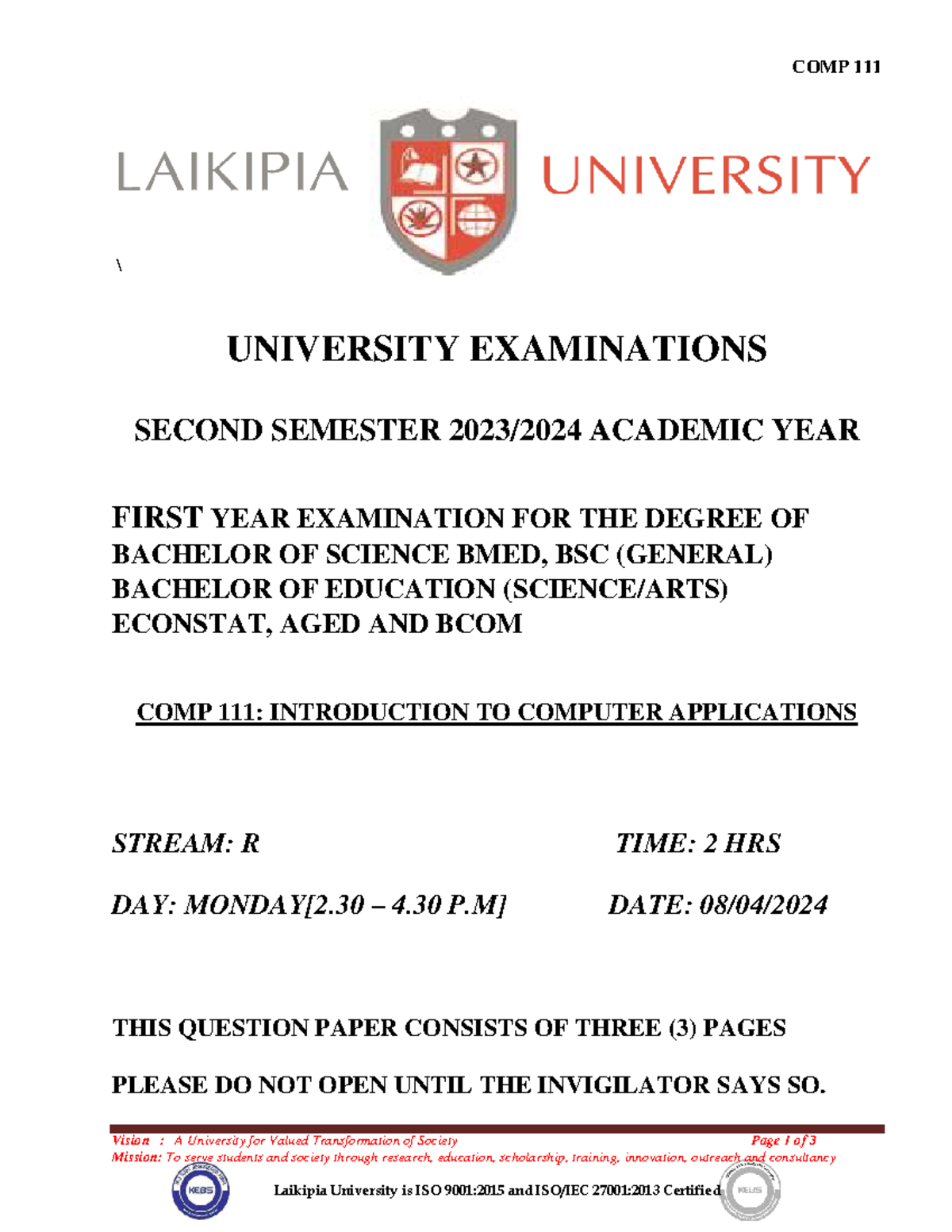 COMP 111 - Final Exam: Introduction to Computer Applications - Studocu