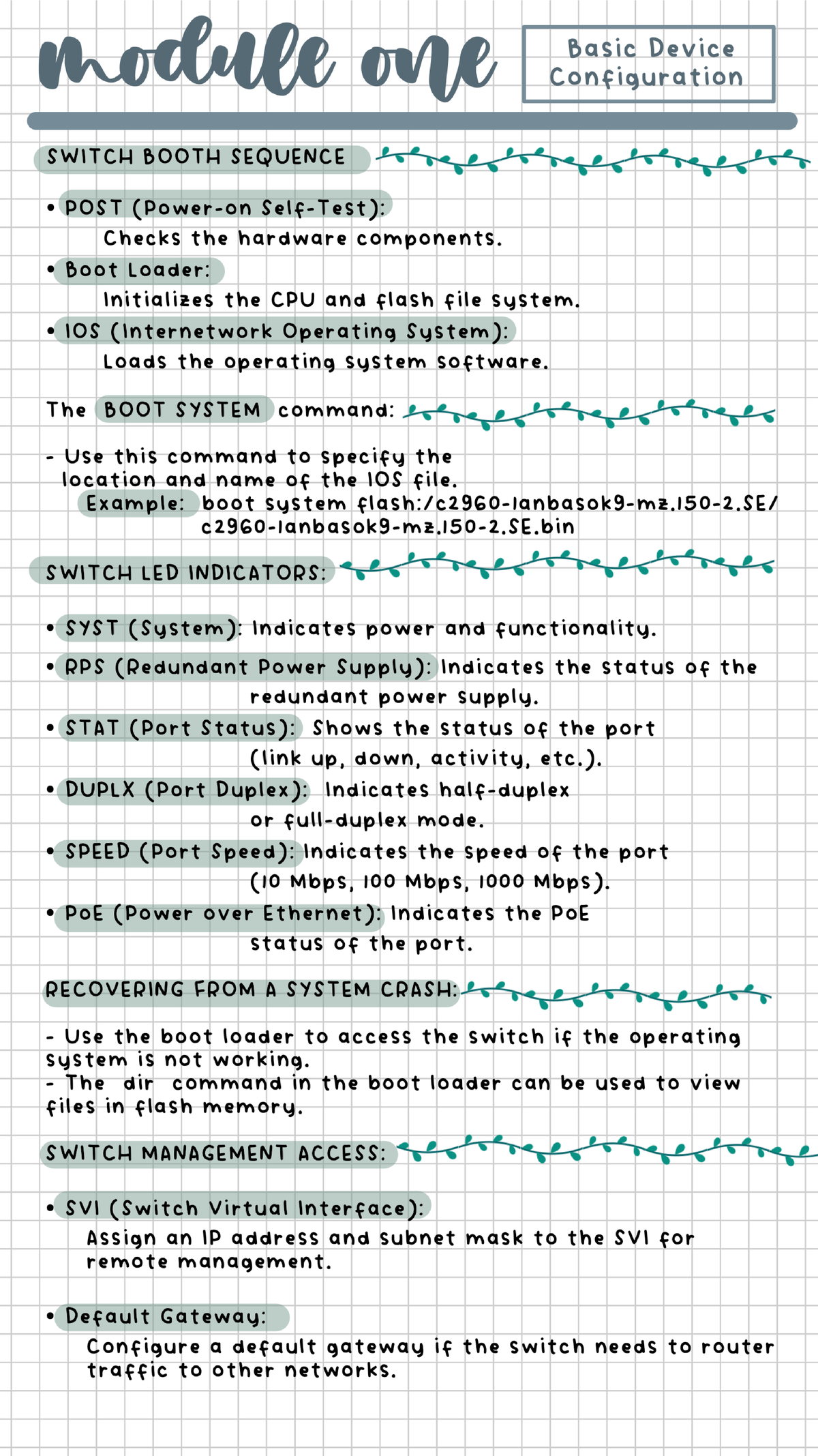 M1 - Basic Device Configuration Notes for SWITCH and ROUTER - Studocu