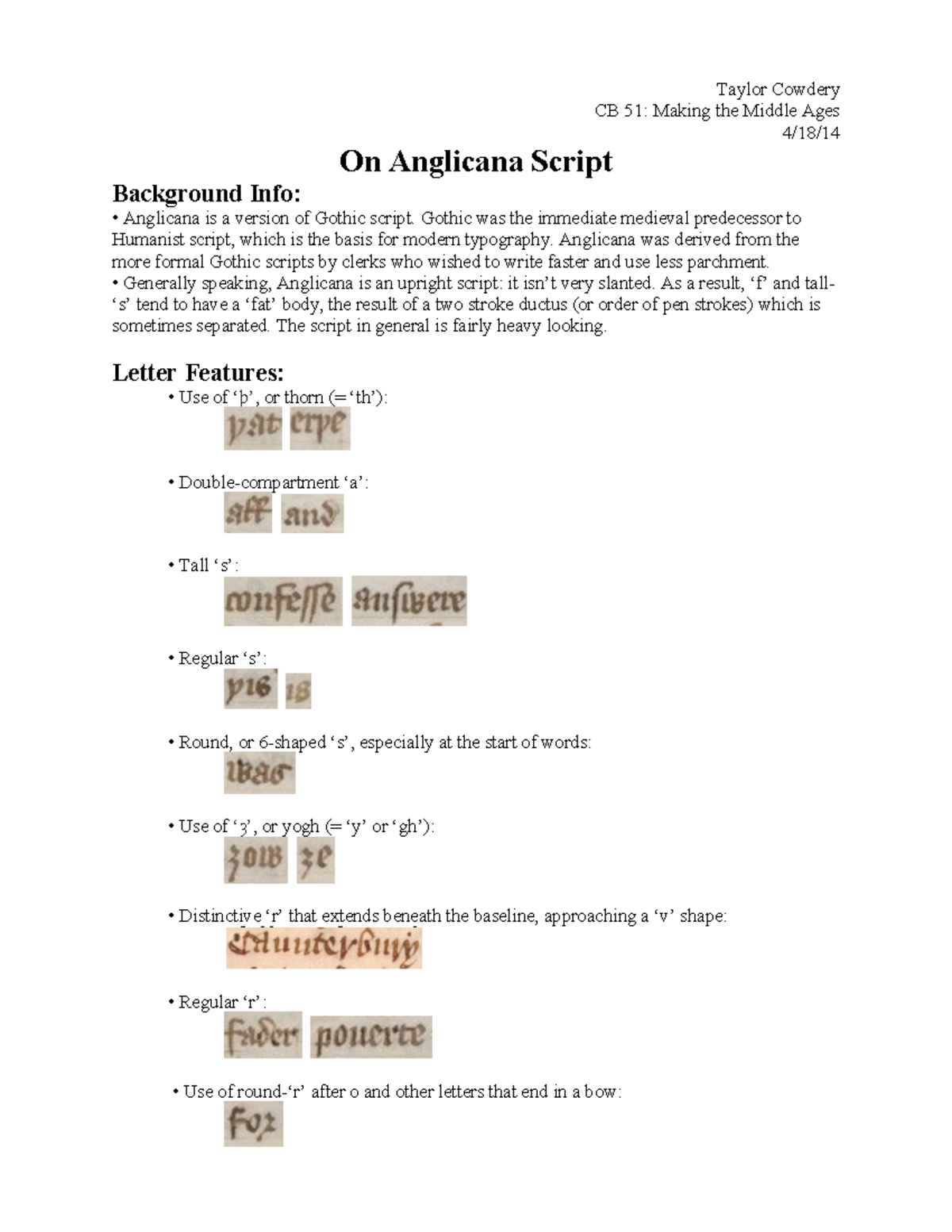 CB 51: Anglicana Script Overview and Key Features Handout - Studocu