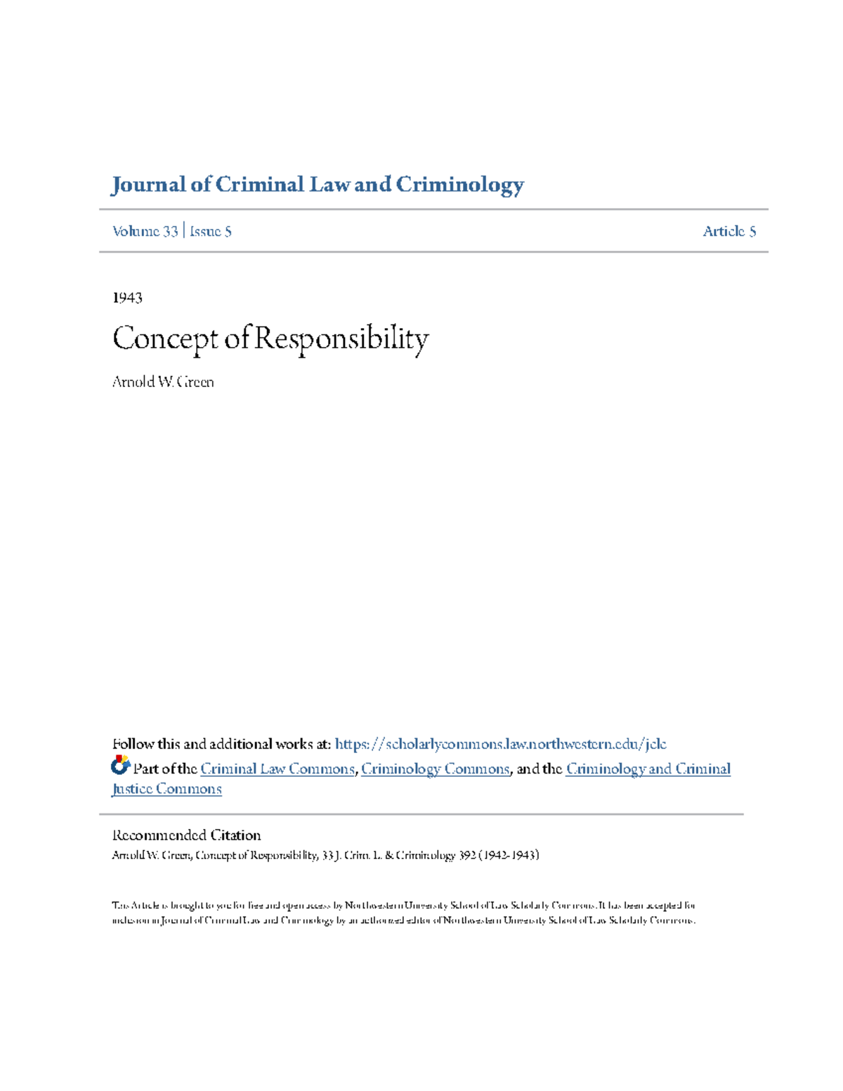 Concept of Responsibility - Journal of Criminal Law and Criminology ...