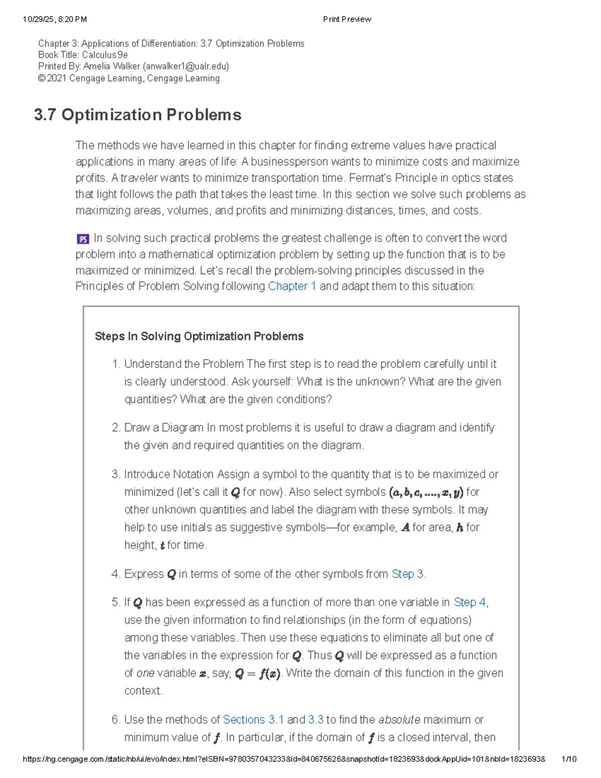 Calculus 9e Chapter 3: Optimization Problems - Studocu