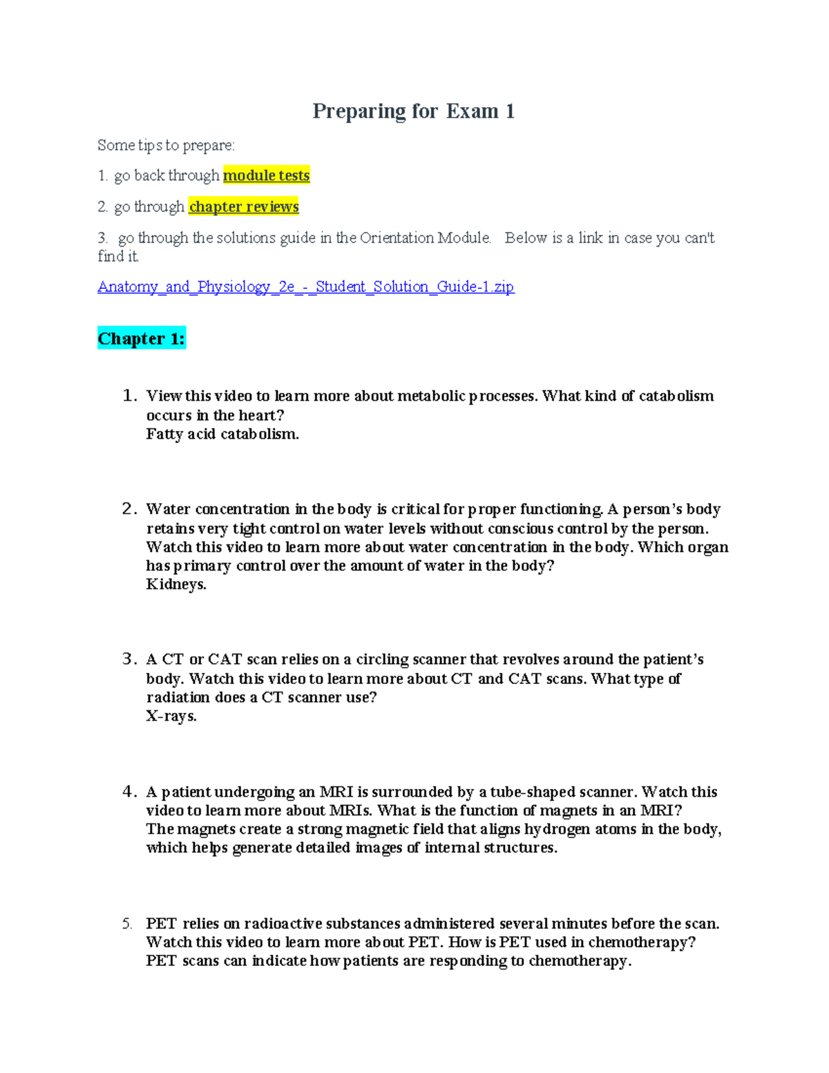 Exam 1 Prep: Study Notes for Anatomy & Physiology (Course Code: A&P 2e ...