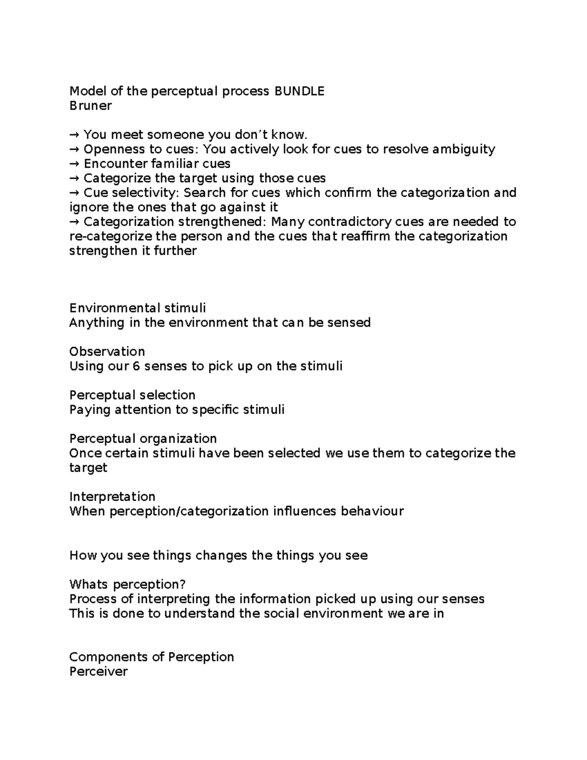 WEEK 3 1BA3 - Lecture Notes on Perceptual Process Model - Studocu