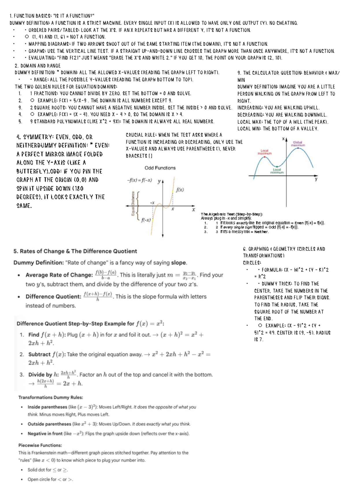 Math Notes: Function Basics and Graphing Geometry (MATH 101) - Studocu